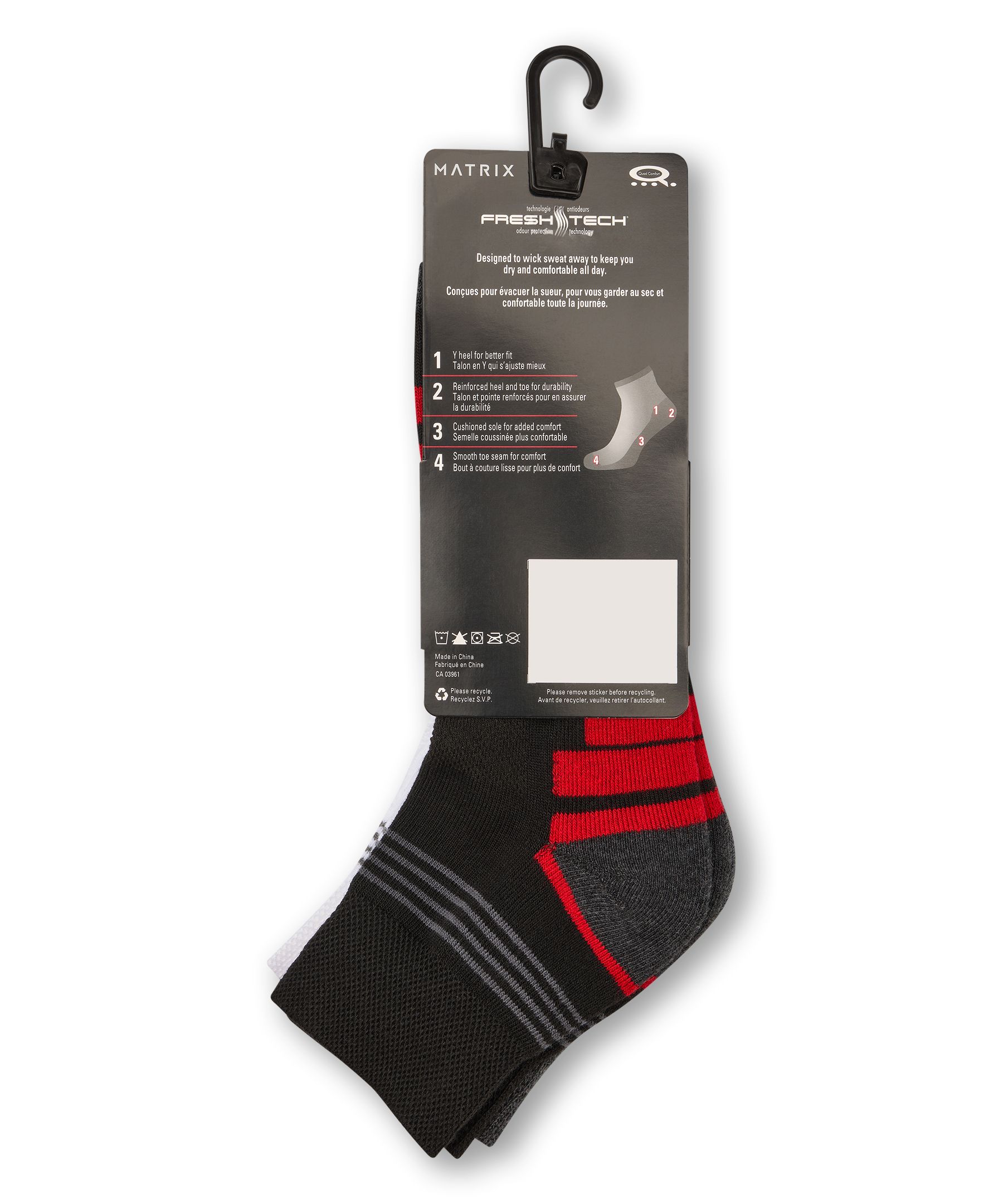 Chaussettes sport un quart pour hommes, Matrix, paquet de 3&nbsp;paires - Achetez-en un paquet et obtenez-en un autre