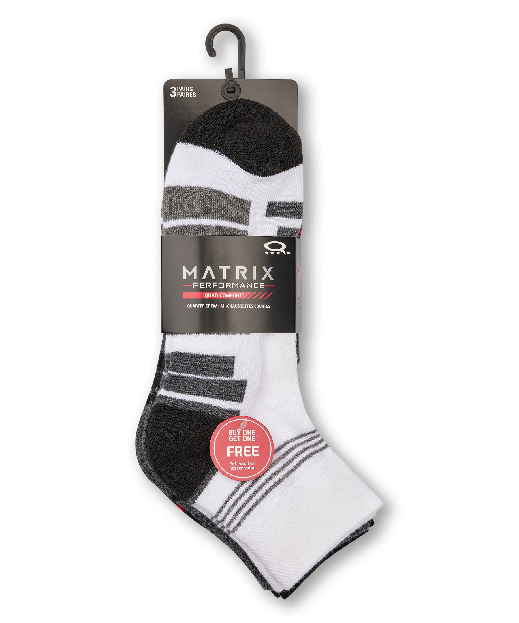 Chaussettes sport un quart pour hommes, Matrix, paquet de 3&nbsp;paires - Achetez-en un paquet et obtenez-en un autre