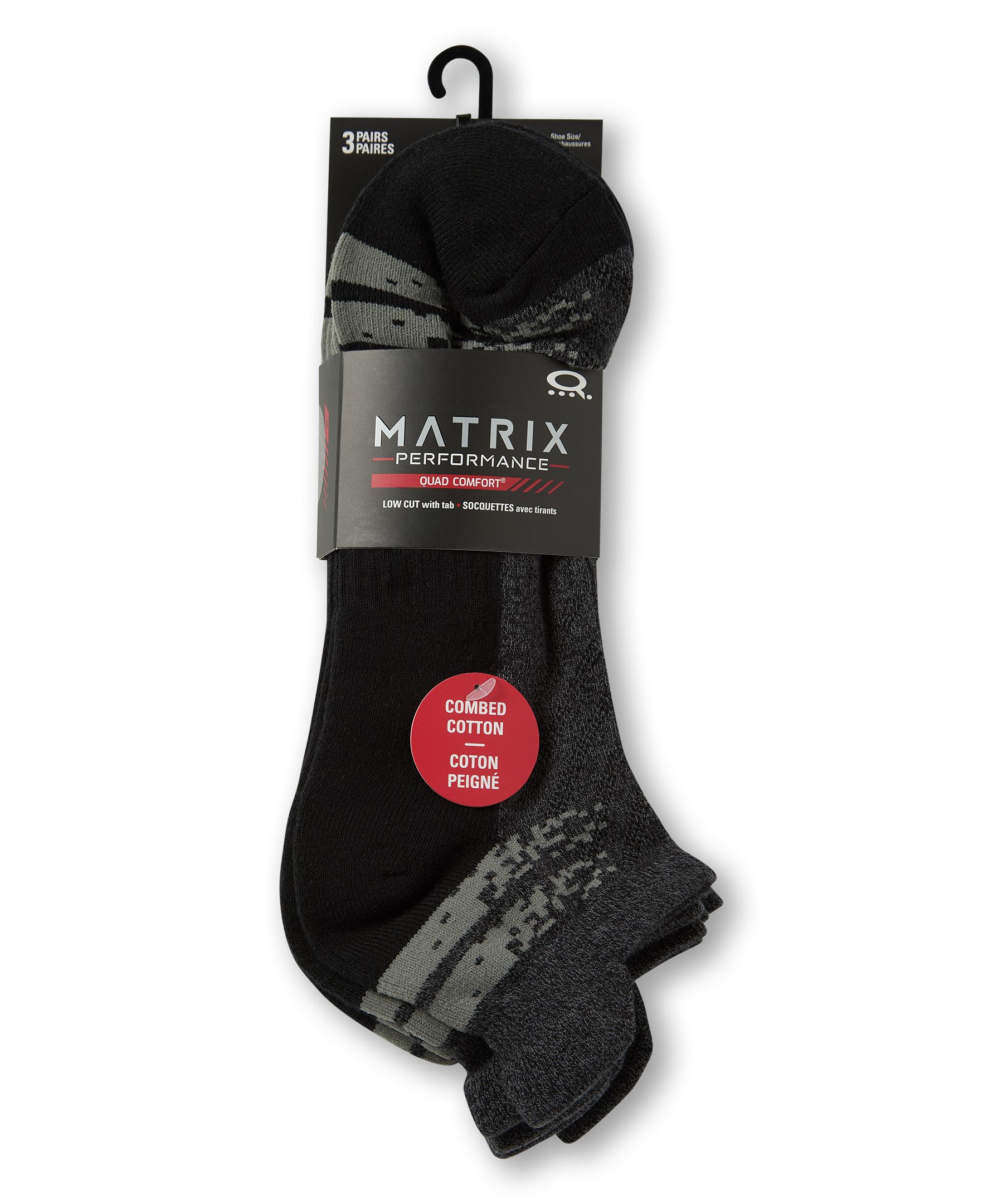 Chaussettes sport basses avec FreshTechMD pour hommes, Matrix, paquet de trois paires