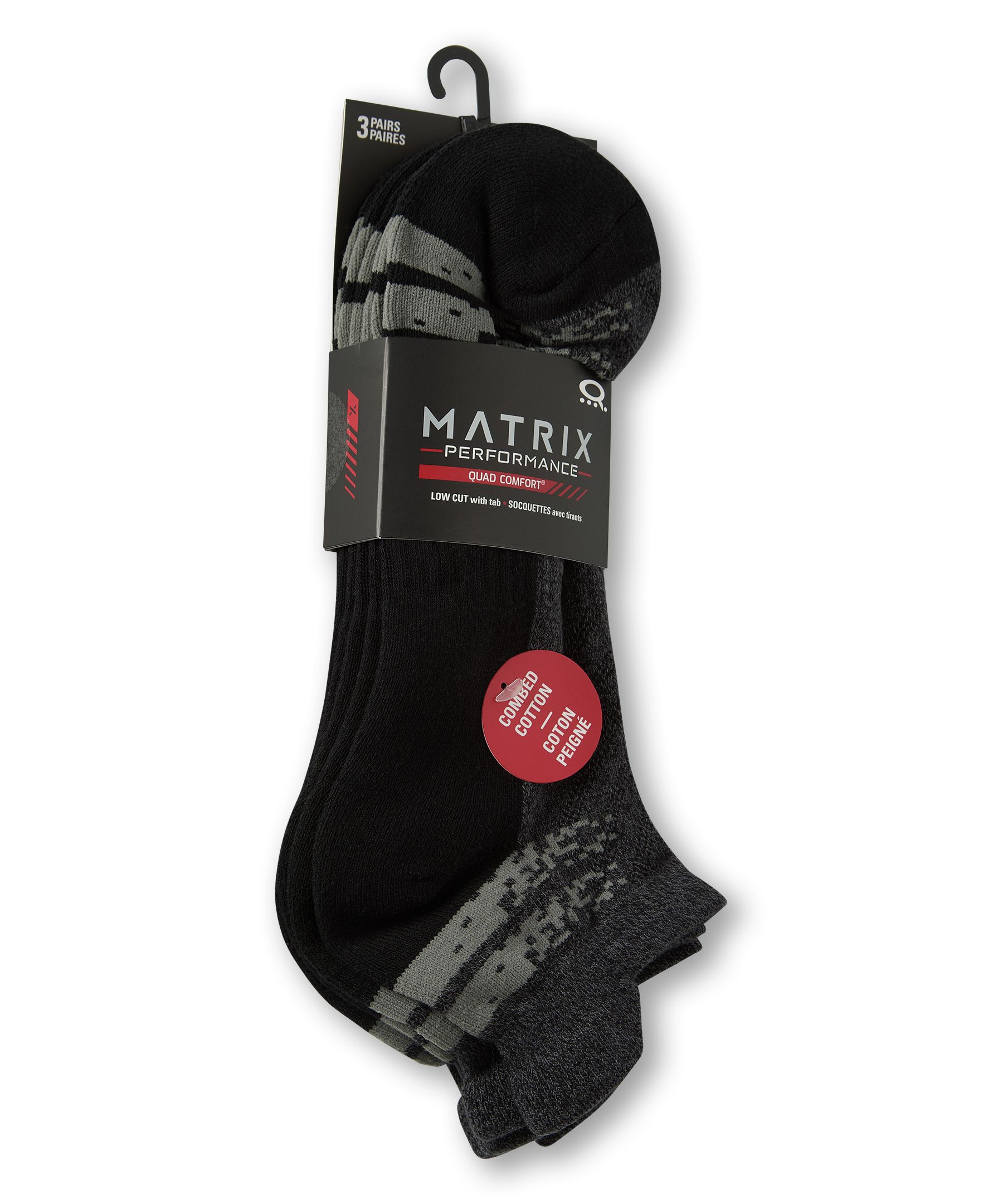 Chaussettes sport basses avec FreshTechMD pour hommes, Matrix, paquet de trois paires