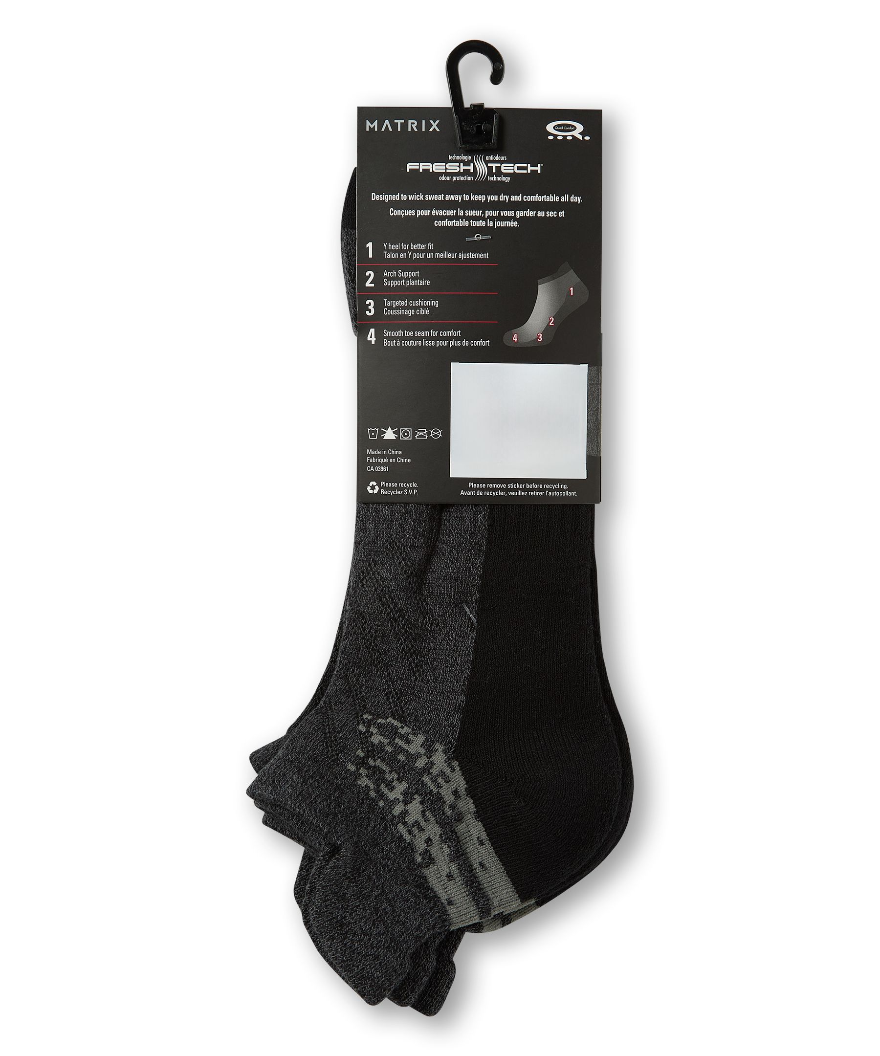 Chaussettes sport basses avec FreshTechMD pour hommes, Matrix, paquet de trois paires