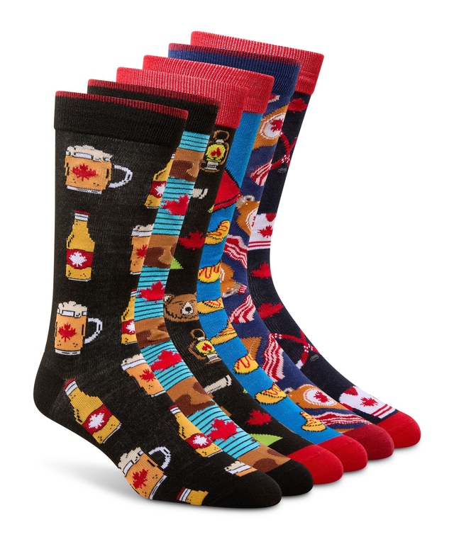 Denver Hayes Men's 6 pk Novelty Canadian Casual Socks Front_Angled_Right