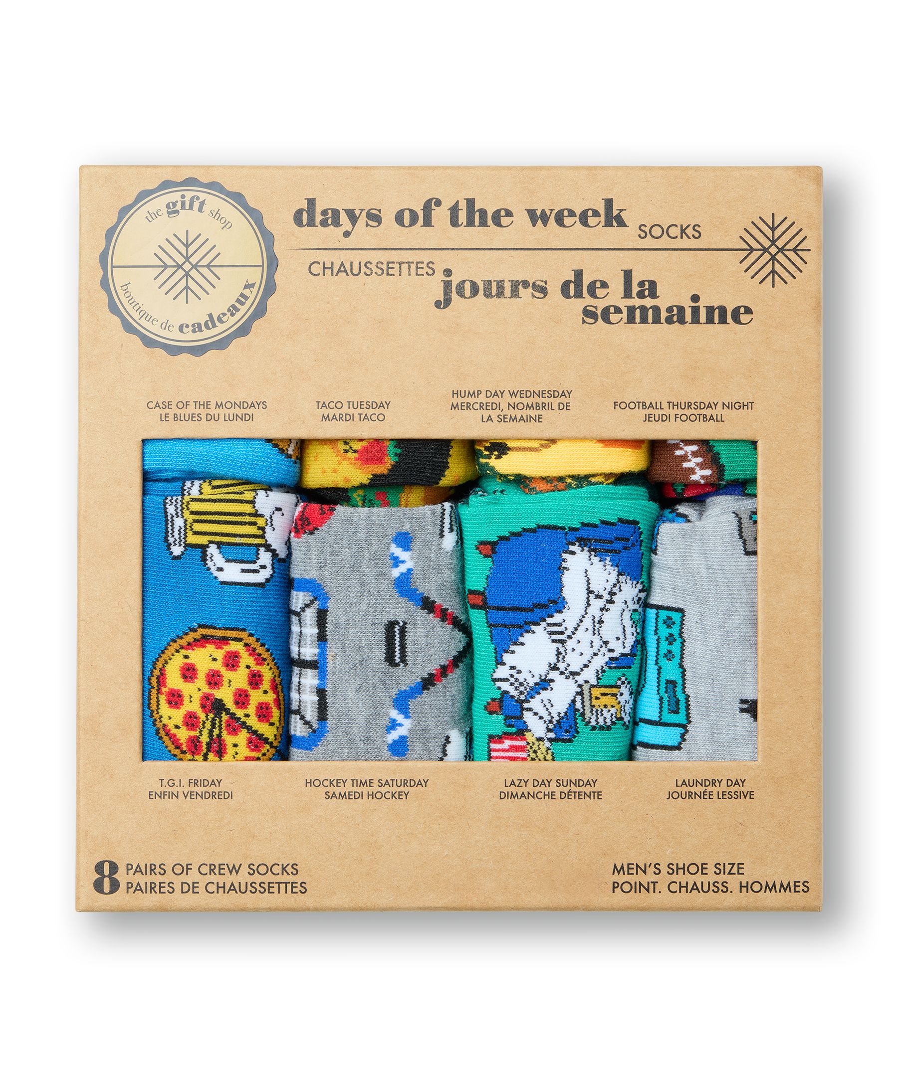 Boîte de chaussettes à motif fantaisie pour hommes, 7&nbsp;jours de la semaine +&nbsp;1, Denver Hayes
