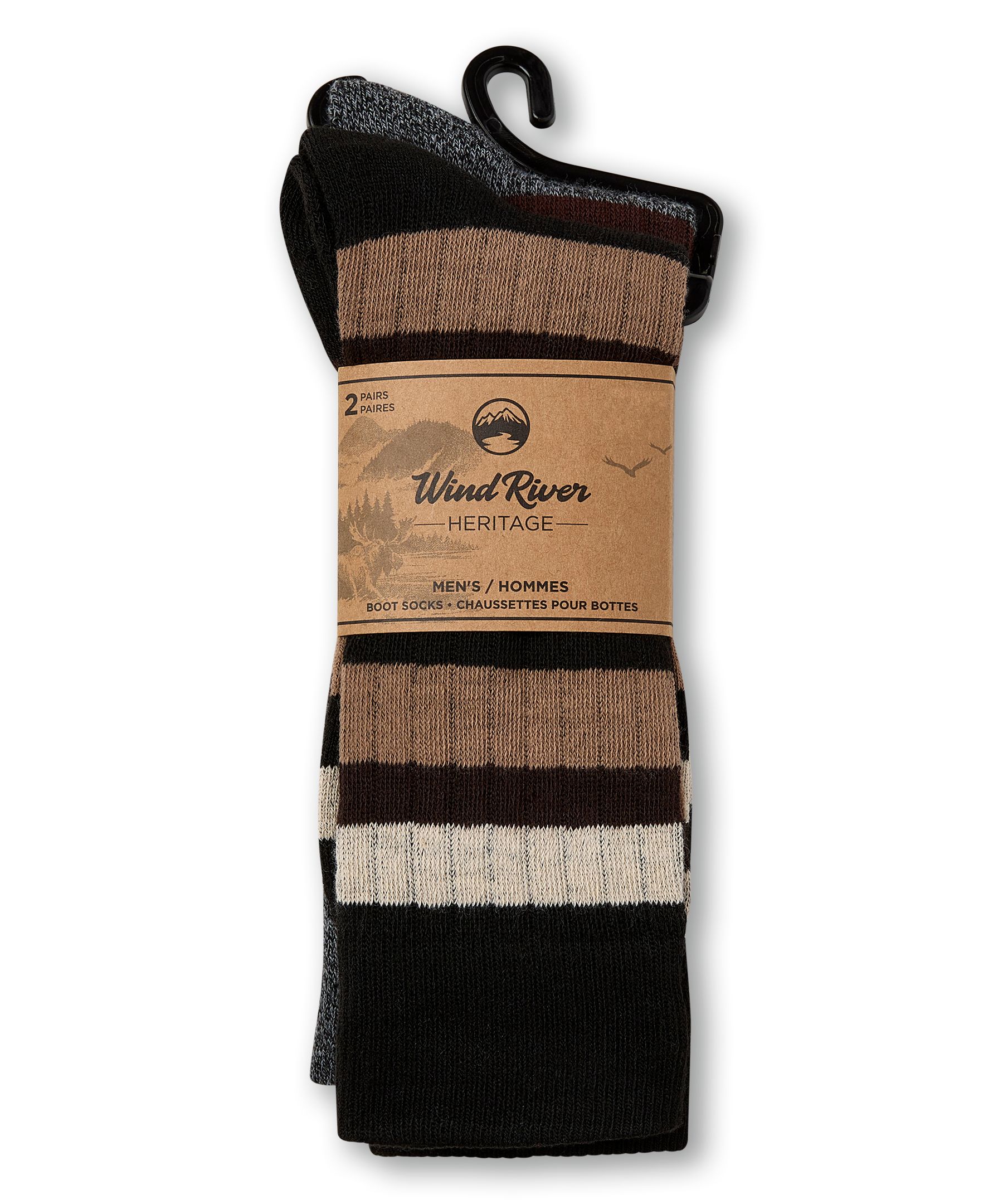 Mi-chaussettes rayées pour hommes, Heritage, WindRiver, paquet de 2&nbsp;paires