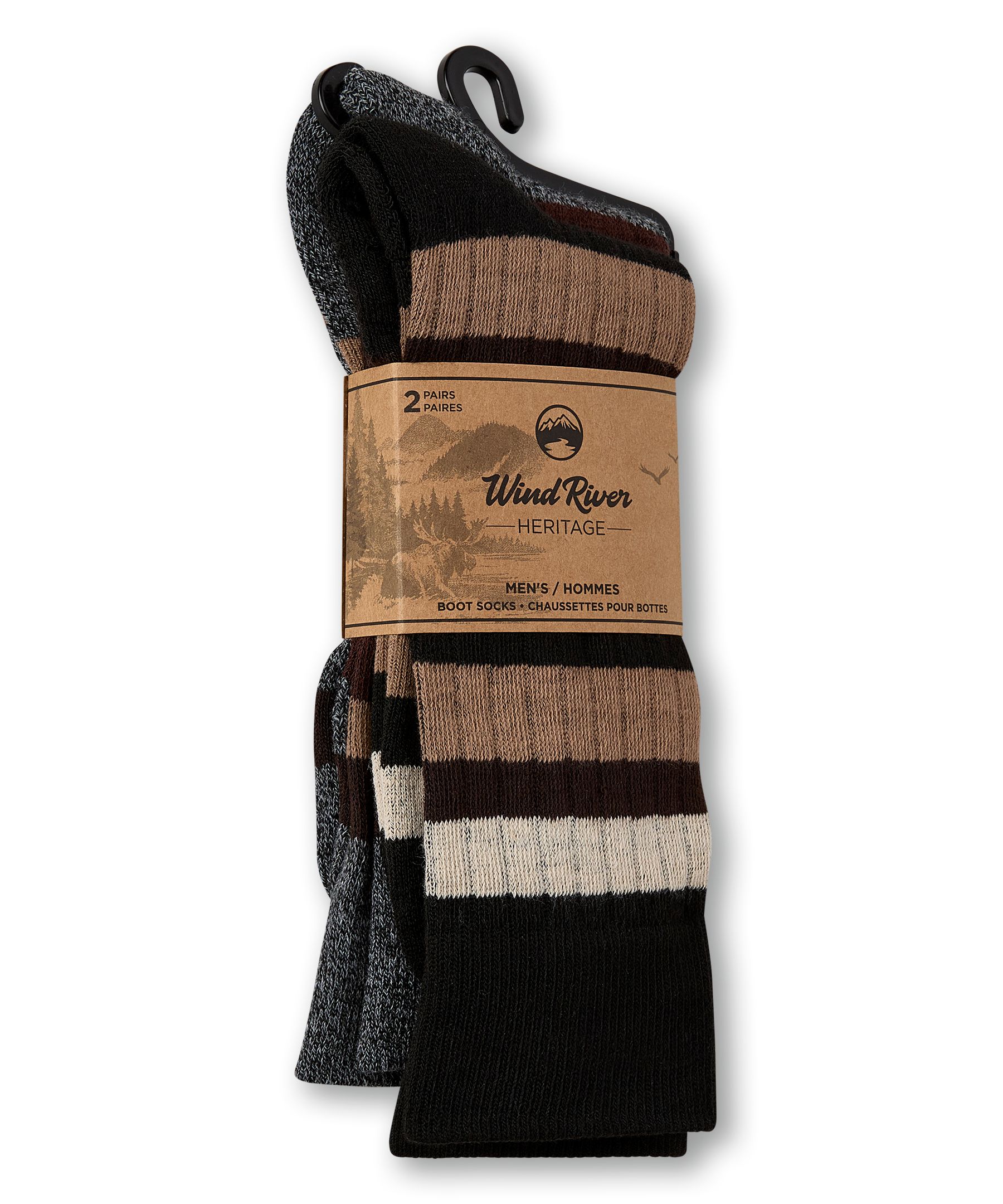 Mi-chaussettes rayées pour hommes, Heritage, WindRiver, paquet de 2&nbsp;paires