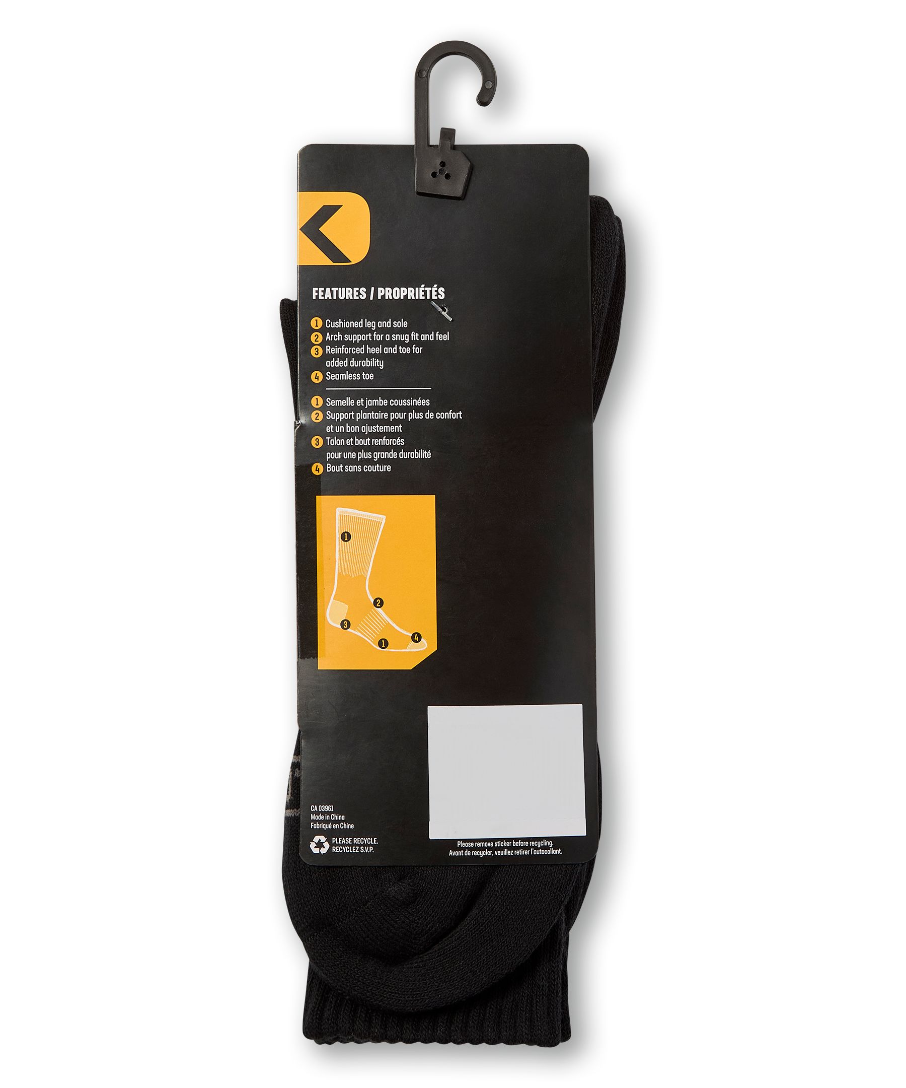 Chaussettes de travail en mélange de coton avec dessous rembourrés pour hommes, Dakota Workpro Series, paquet de 3&nbsp;paires