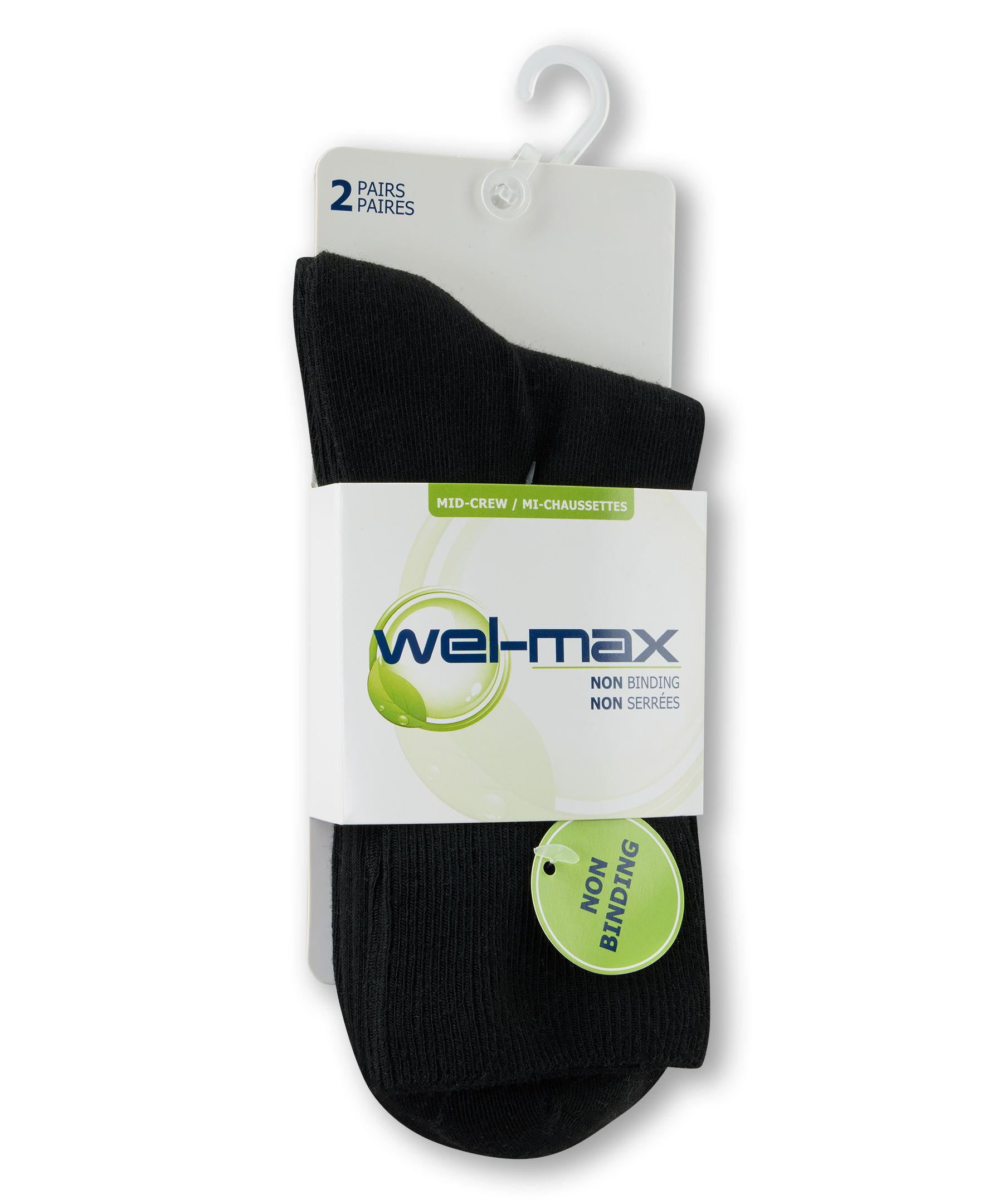 Wel-Max Men's 2 pk Non-binding Casual Crew Socks