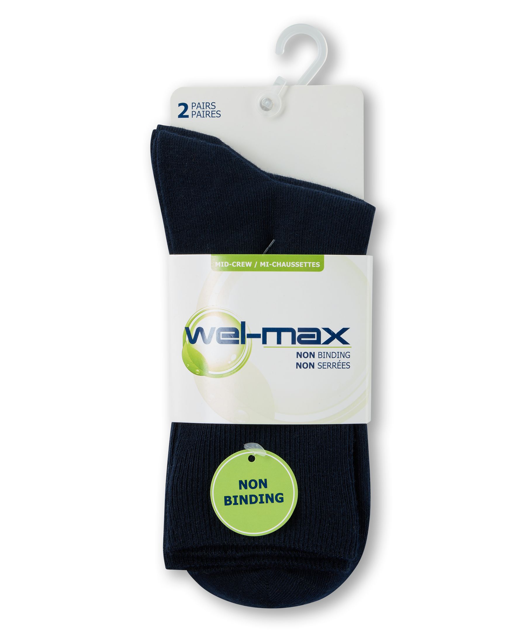 Wel-Max Men's 2 pk Non-binding Casual Crew Socks