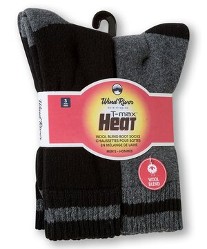 WindRiver Men's 3 pk T-Max Wool Blend Boot Socks