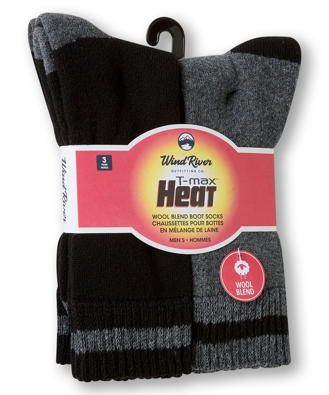 WindRiver Men's 3 pk T-Max Wool Blend Boot Socks