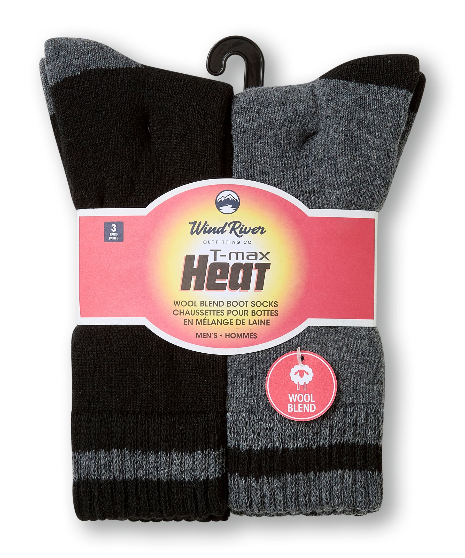 Chaussettes pour bottes en mélange de laine avec T-Max pour hommes, WindRiver, paquet de 3&nbsp;paires