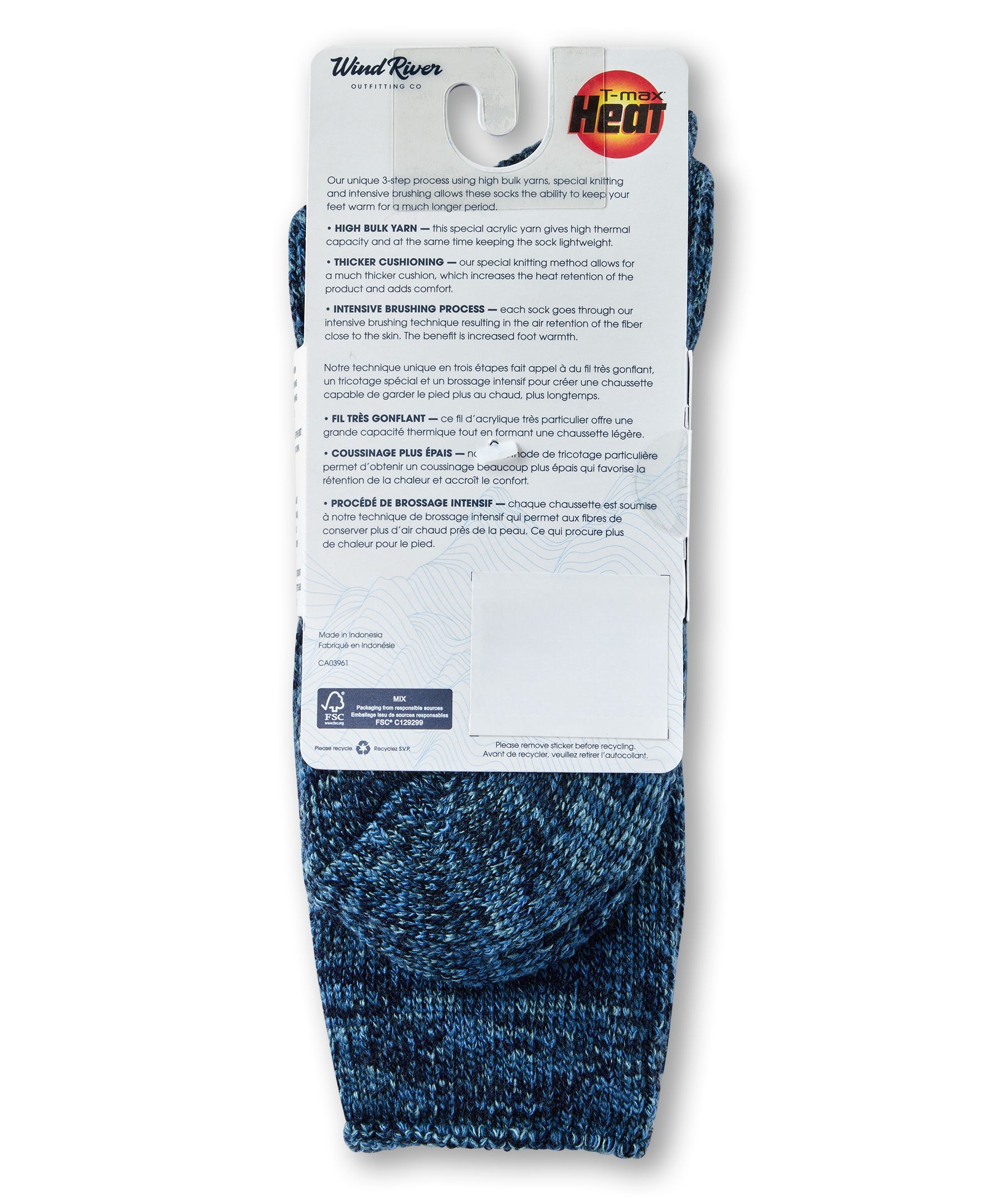Chaussettes isothermes pour bottes en fil torsadé 4&nbsp;couleurs avec T-Max pour hommes, WindRiver
