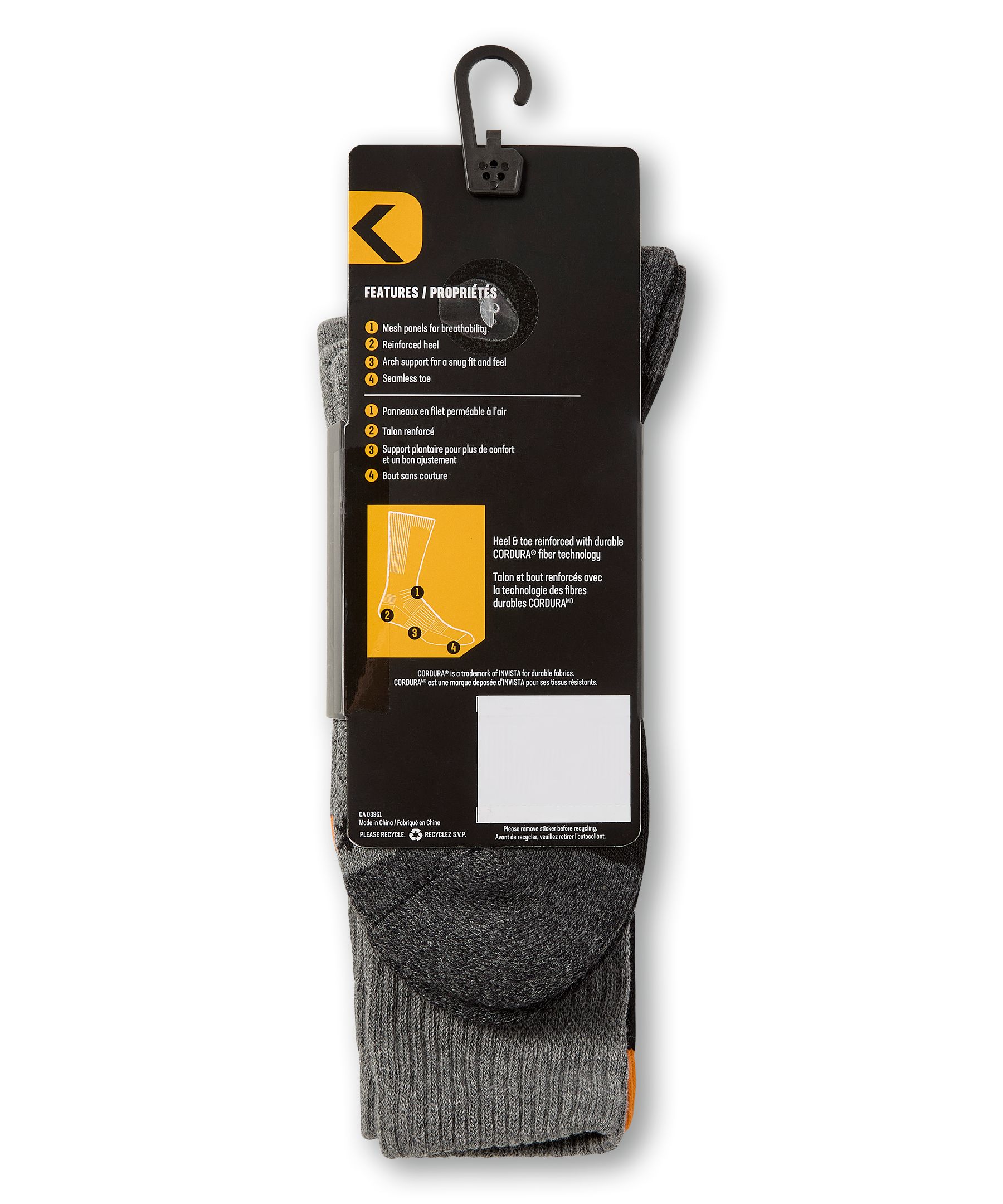 Chaussettes pour bottes de travail en mélange de Cordura pour hommes, série WorkPro, Dakota, paquet de 3 paires