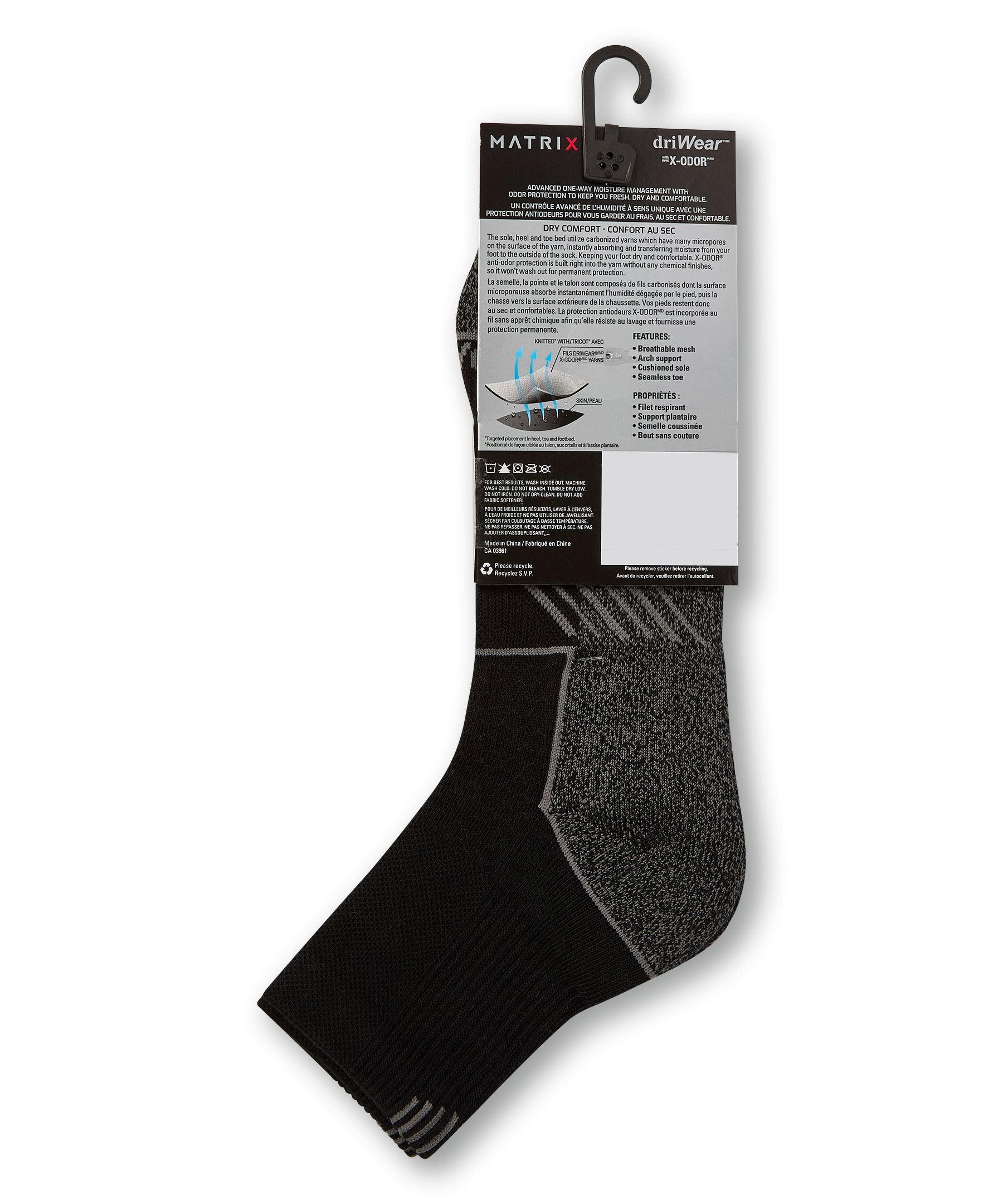 Chaussettes de sport un quart avec driWear pour hommes, Matrix