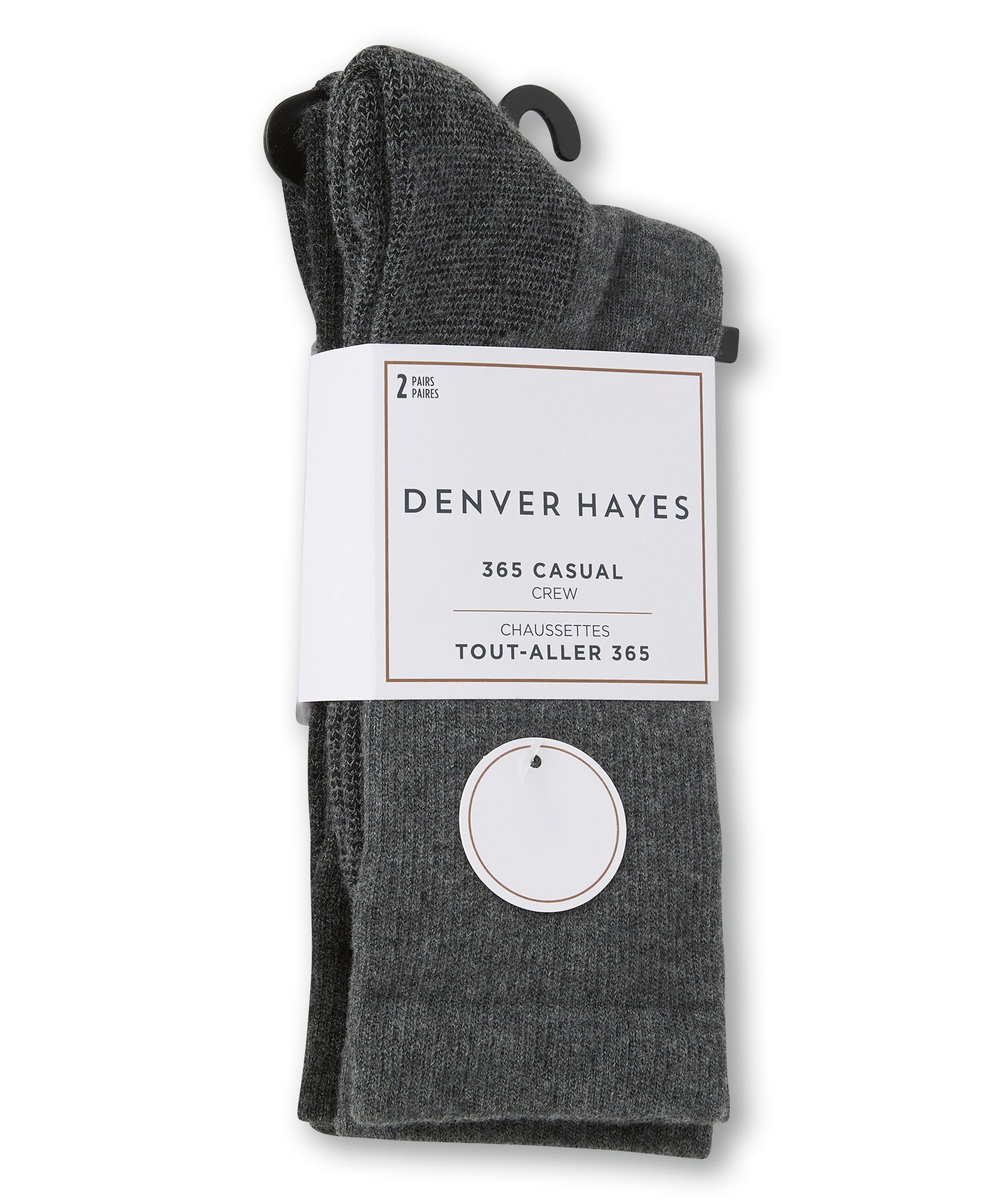 Mi-chaussettes décontractées en mérinos pour hommes, Denver Hayes, 365 Day, paquet de 2&nbsp;paires