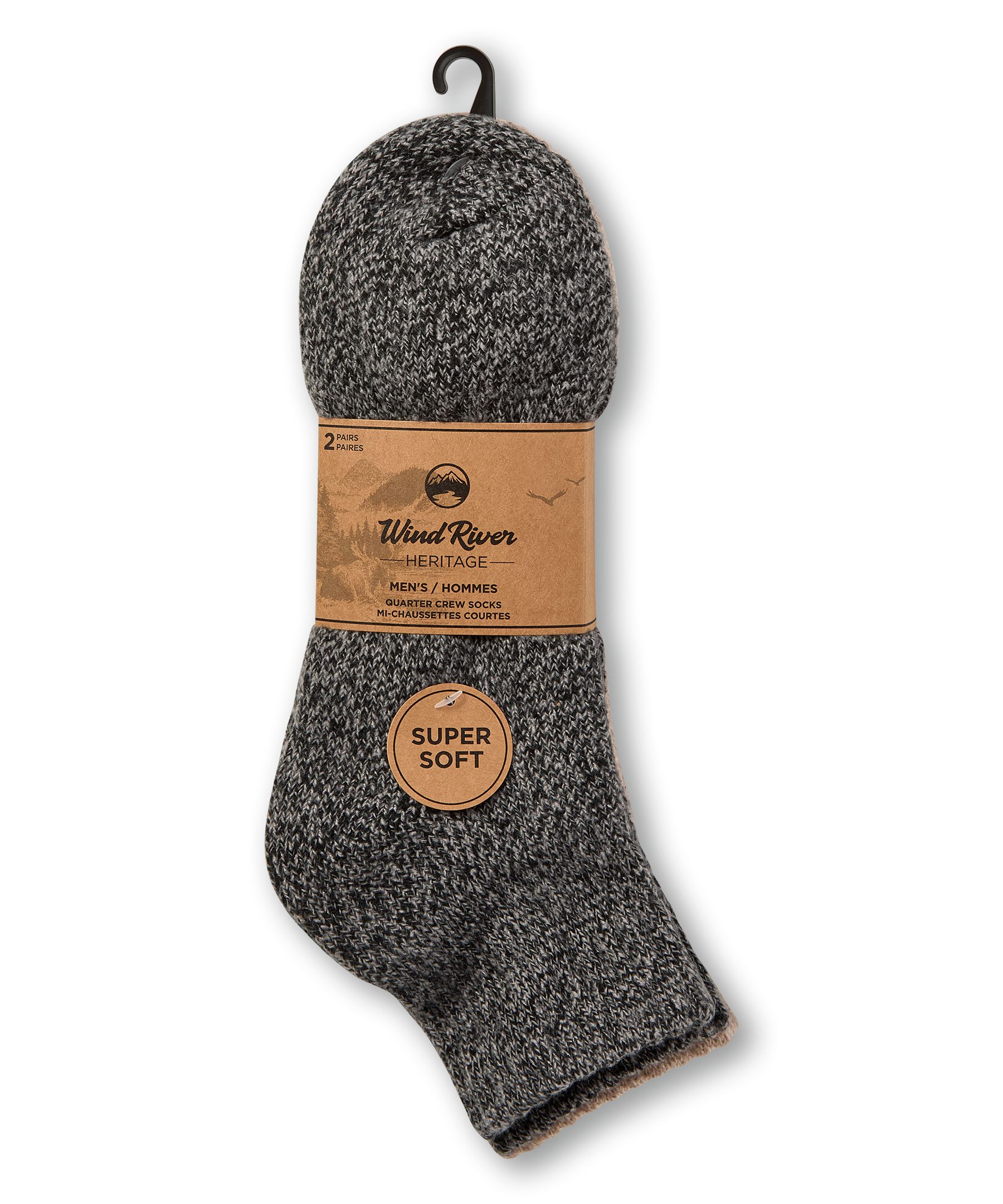 WindRiver Men's 2 pk Heritage Super Soft Quarter Crew Casual Socks