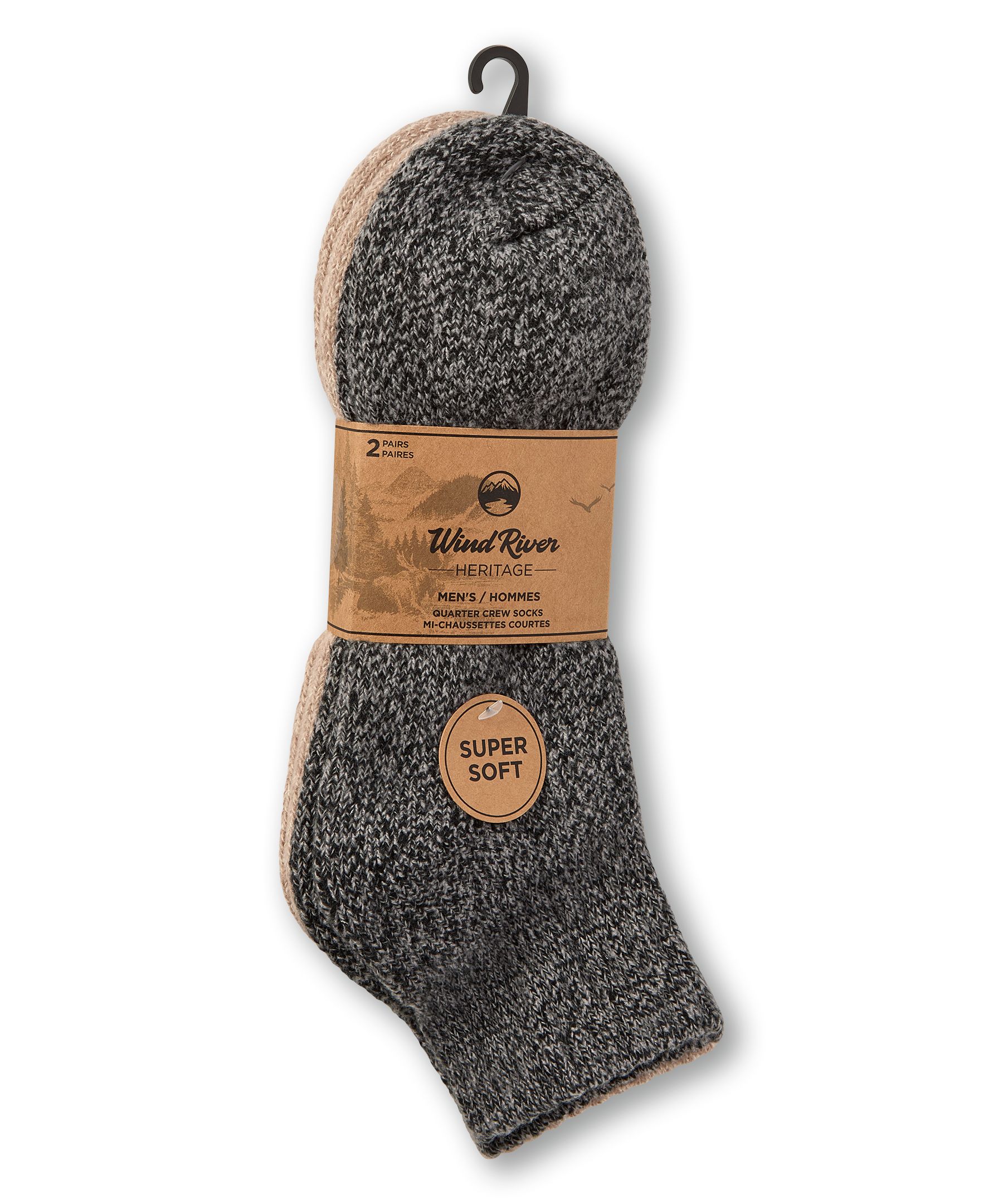 WindRiver Men's 2 pk Heritage Super Soft Quarter Crew Casual Socks