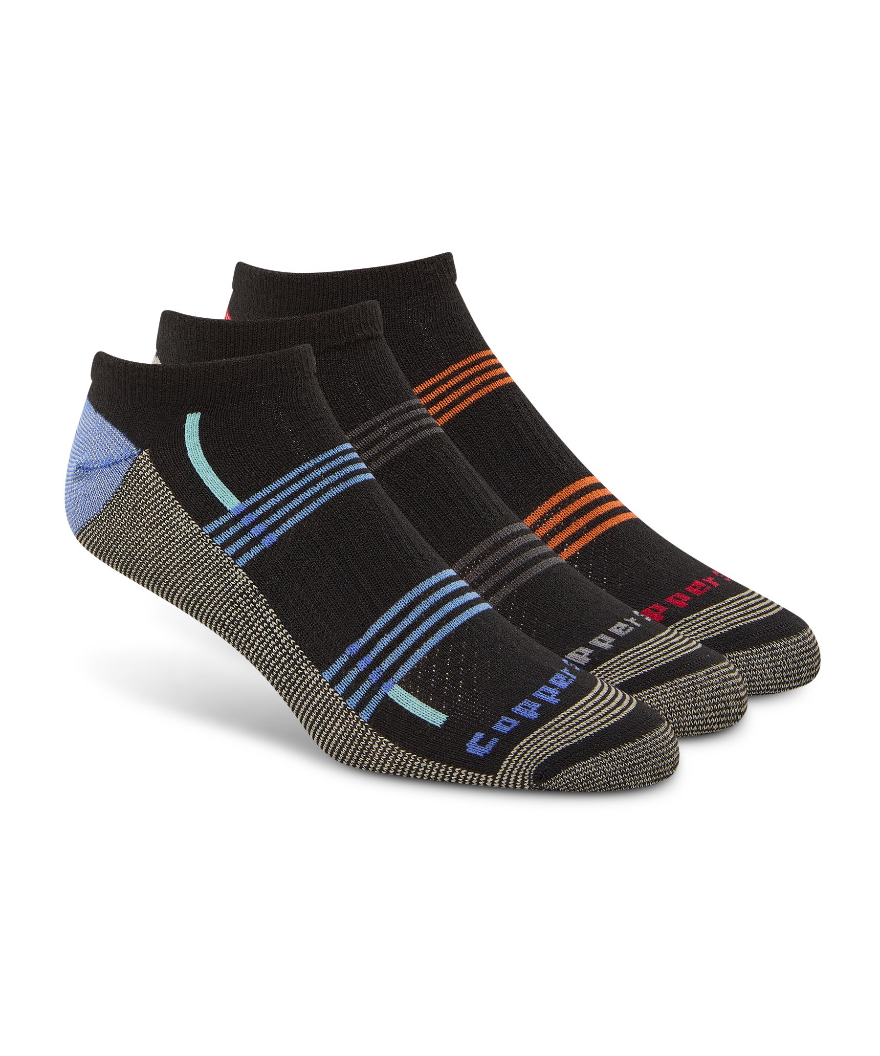 Copper Sole Men's 3 pk Extreme Athletic No Show Socks