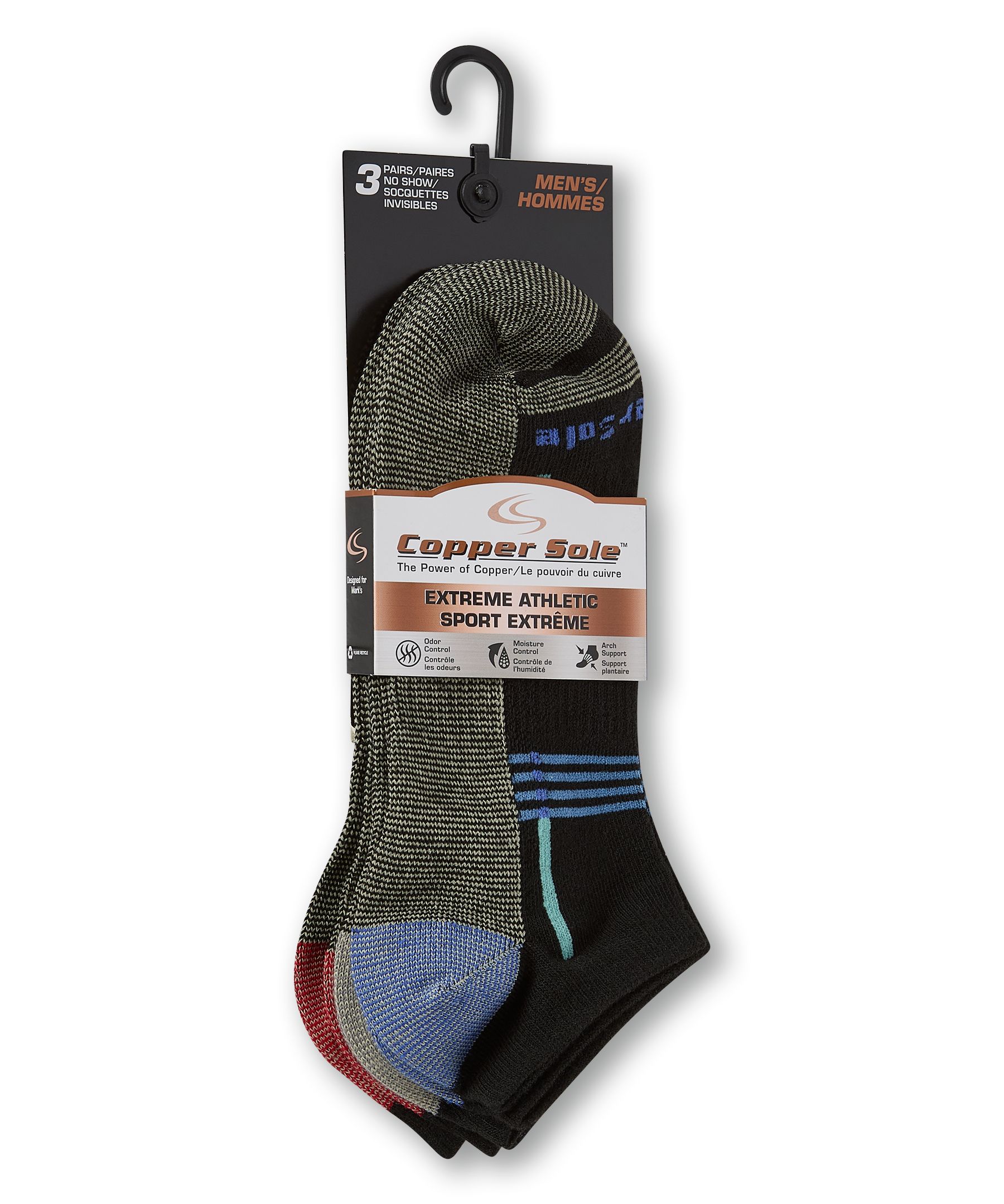 Copper Sole Men's 3 pk Extreme Athletic No Show Socks