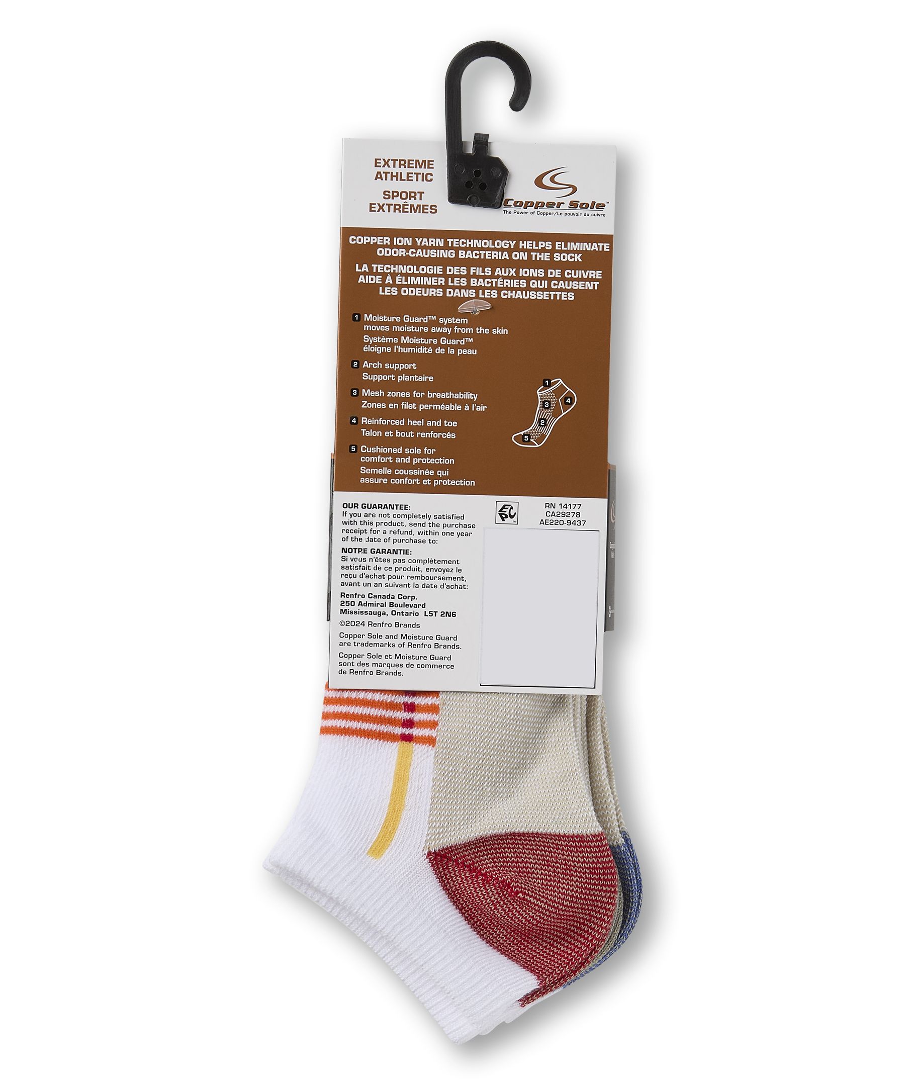 Chaussettes invisibles pour hommes, Extreme Athletic, Copper Sole, paquet de 3 paires