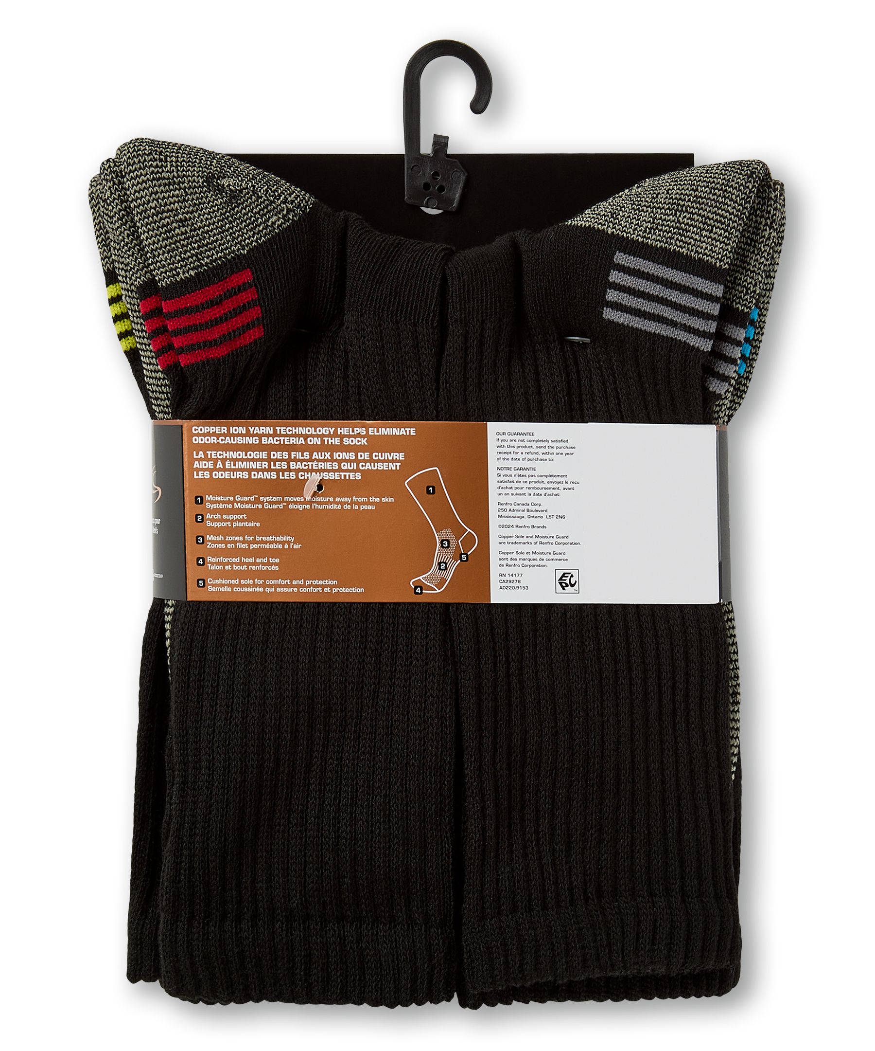 Chaussettes mi-mollet pour hommes, Extreme Athletic, Copper Sole, paquet de 5 paires