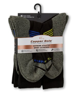 Copper Sole Men's 5 pk Extreme Athletic Crew Socks