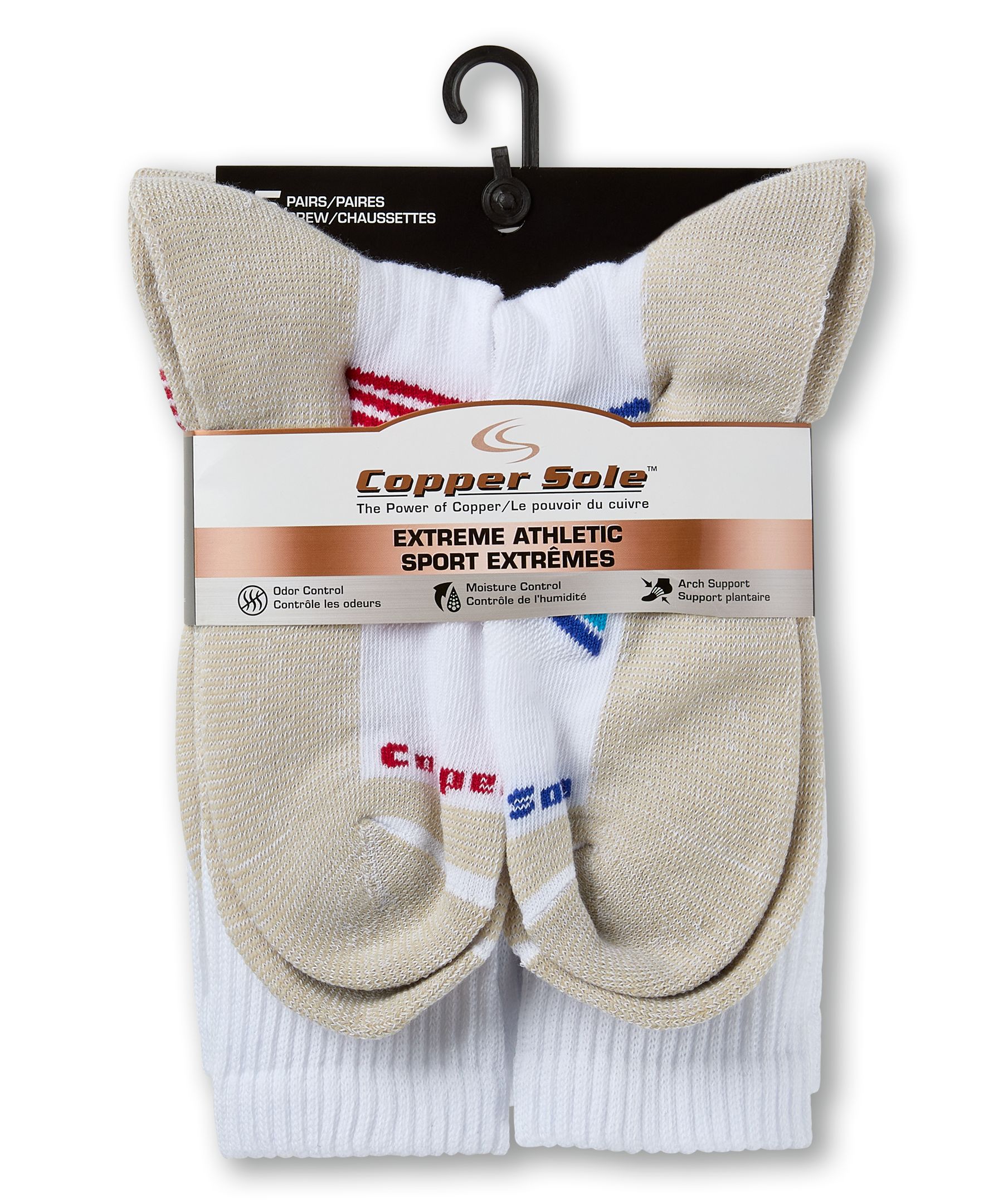 Copper Sole Men's 5 pk Extreme Athletic Crew Socks