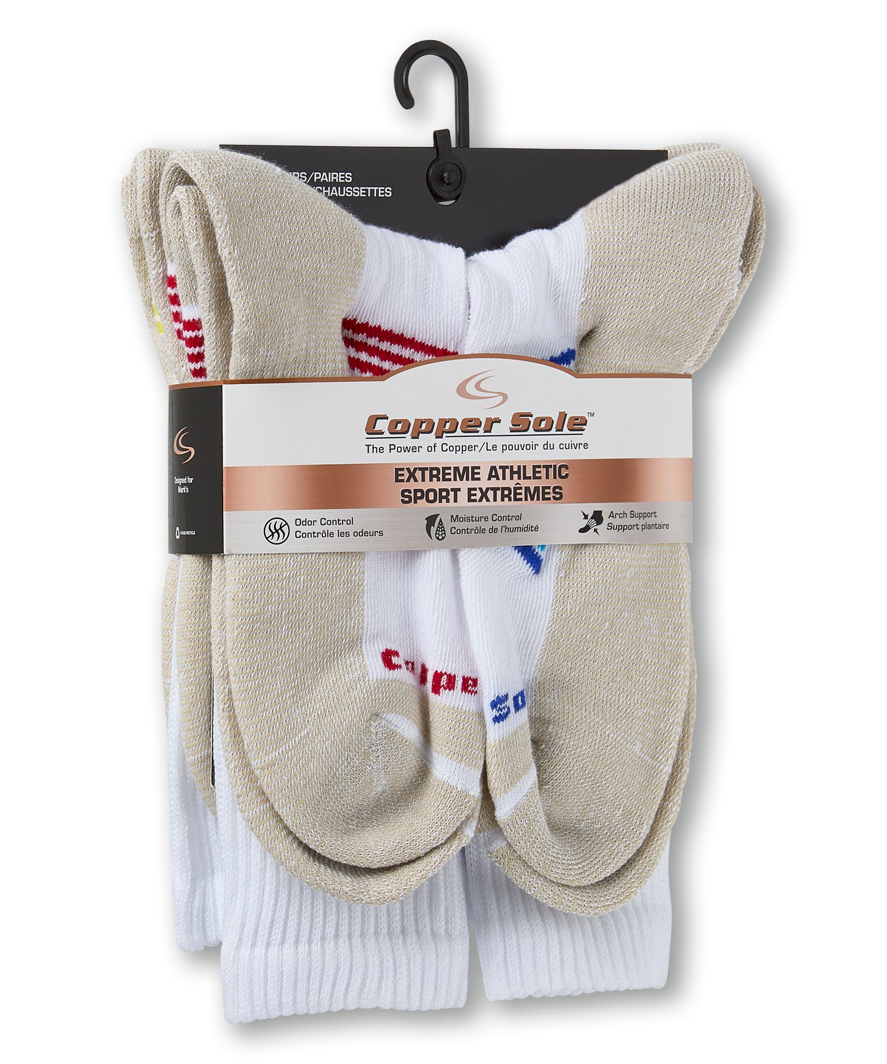 Copper Sole Men's 5 pk Extreme Athletic Crew Socks