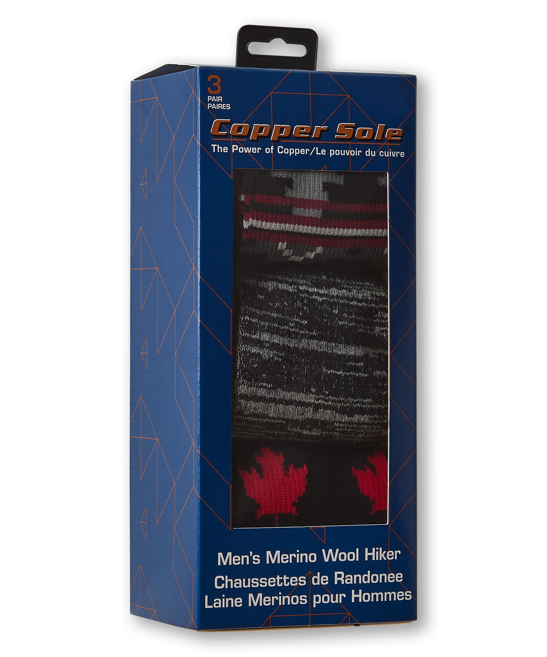 Chaussettes en laine mérinos pour hommes, Copper Sole, paquet de 3&nbsp;paires