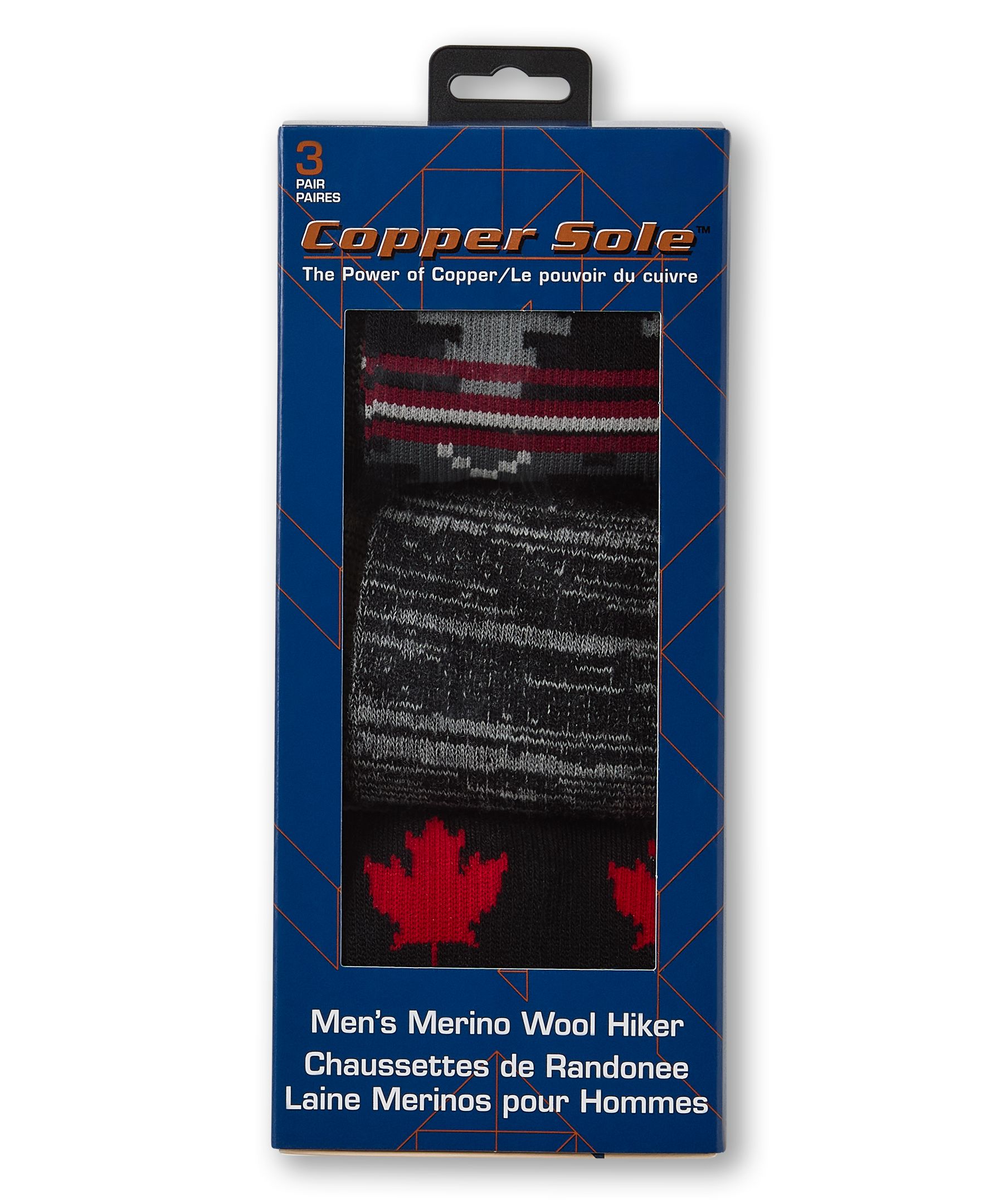 Chaussettes en laine mérinos pour hommes, Copper Sole, paquet de 3&nbsp;paires