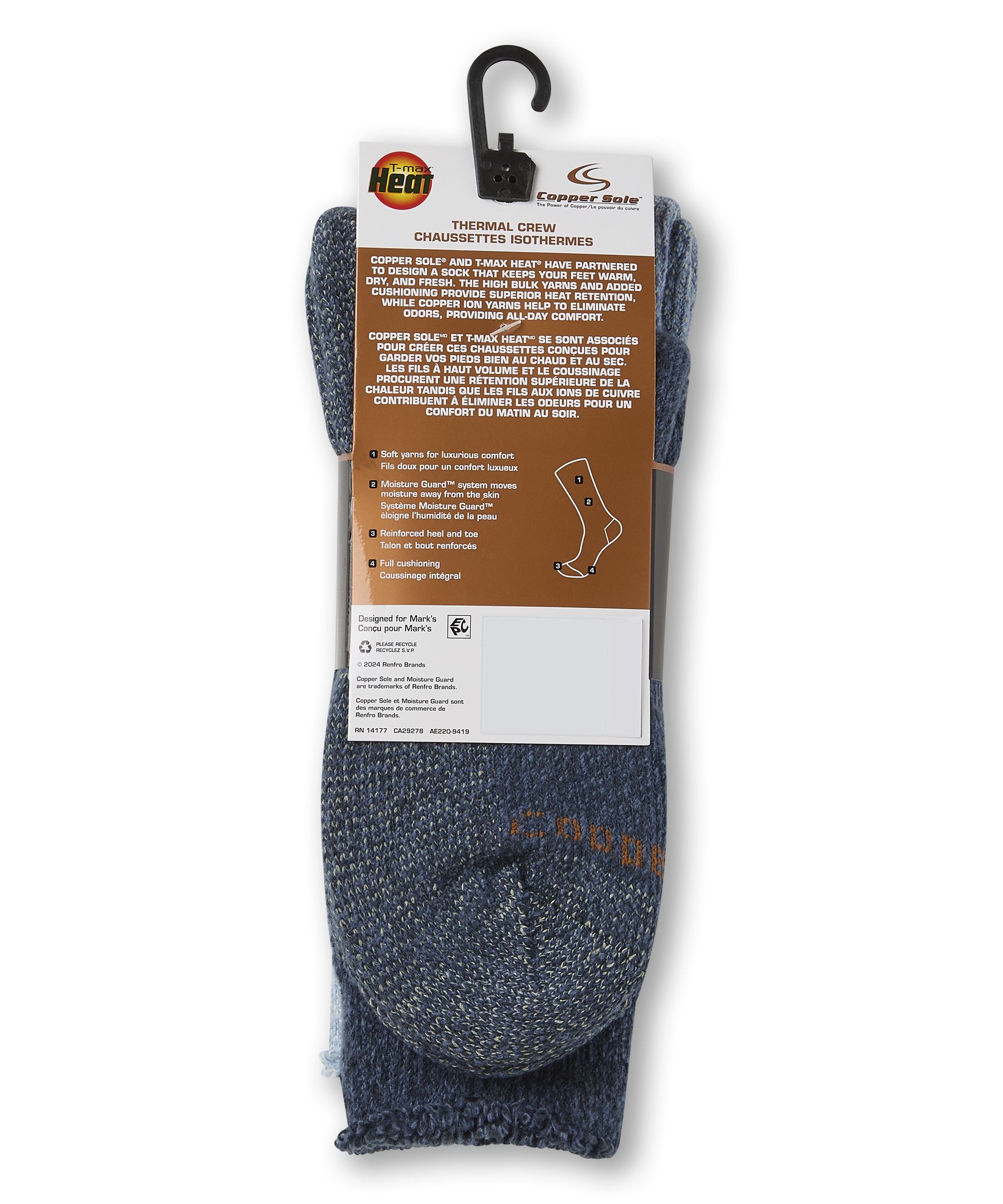 Chaussettes isothermes ultradouces pour hommes, Copper Sole, paquet de 2 paires