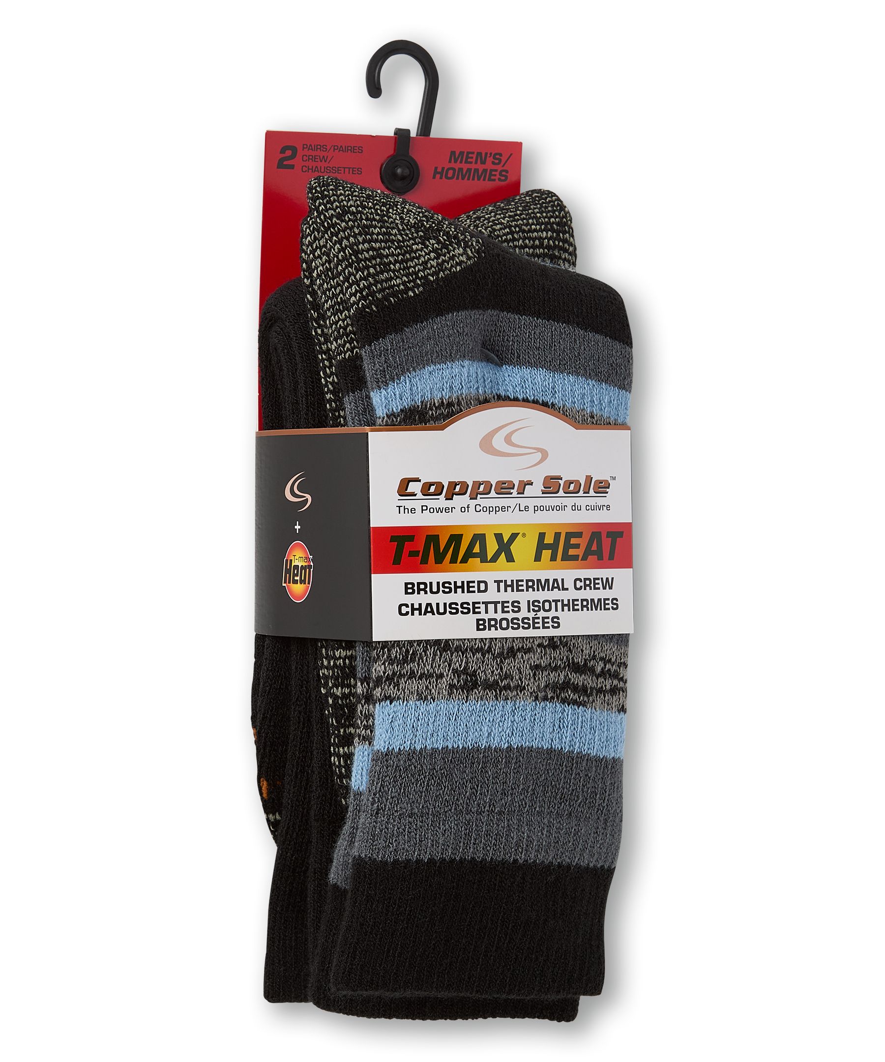 Copper Sole Men's 2pk T-Max Heat Brushed Thermal Crew Socks