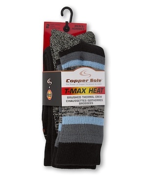 Mi-chaussettes isothermes brossées avec T-Max Heat pour hommes, Copper Sole, paquet de 2 paires