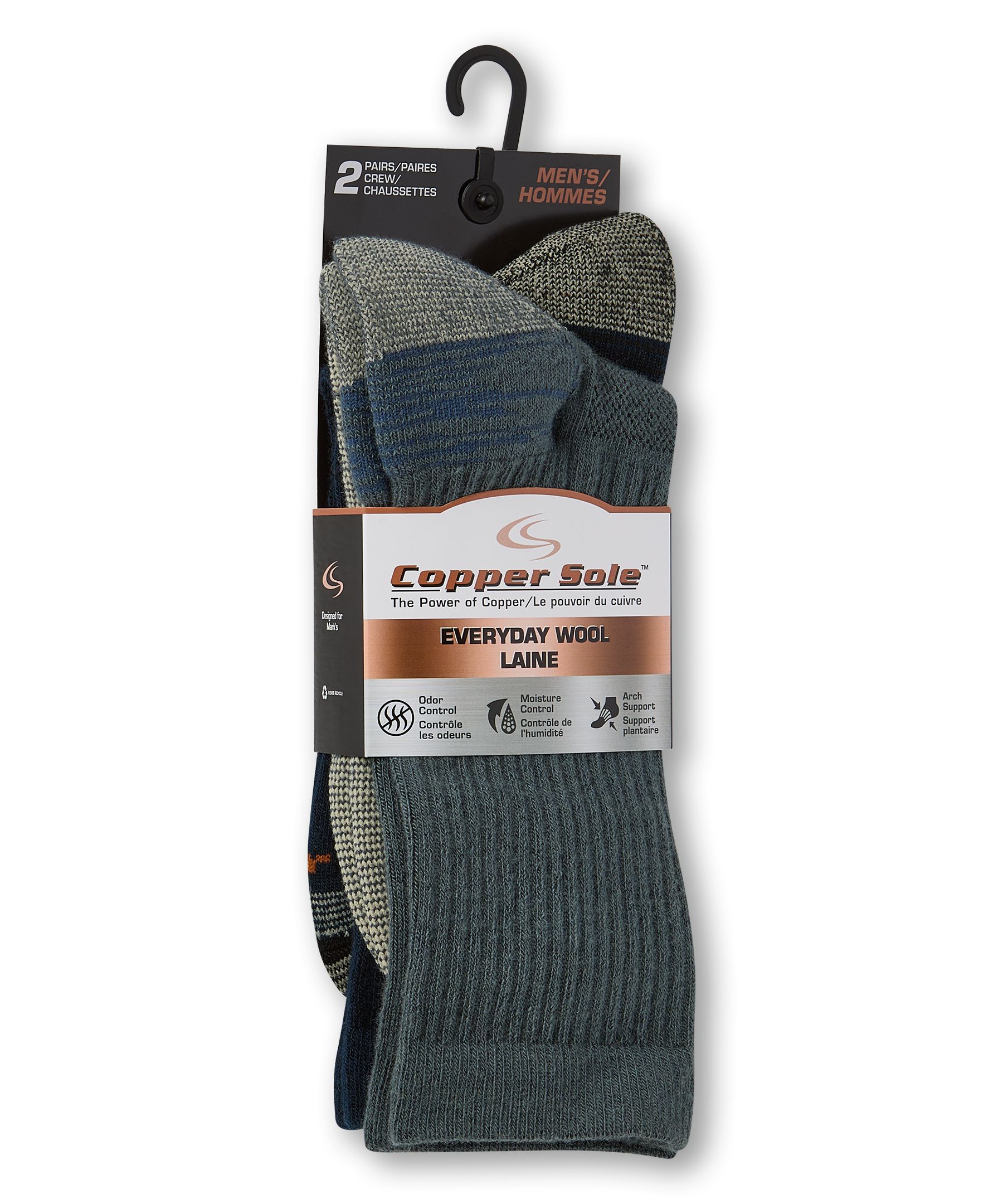 Copper Sole Men's 2pk Everyday Crew Socks