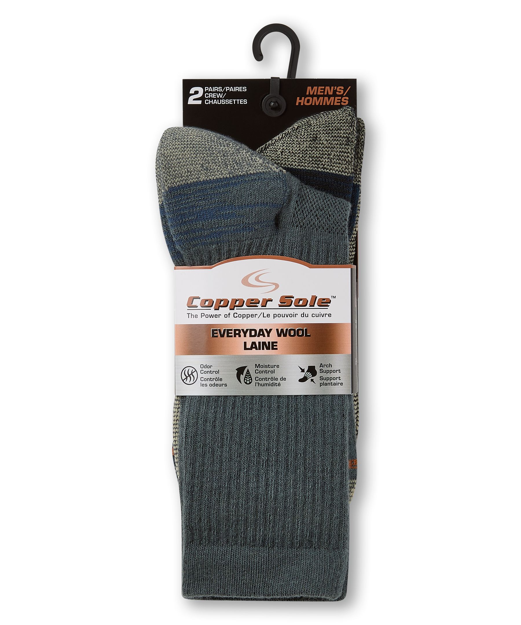 Copper Sole Men's 2pk Everyday Crew Socks