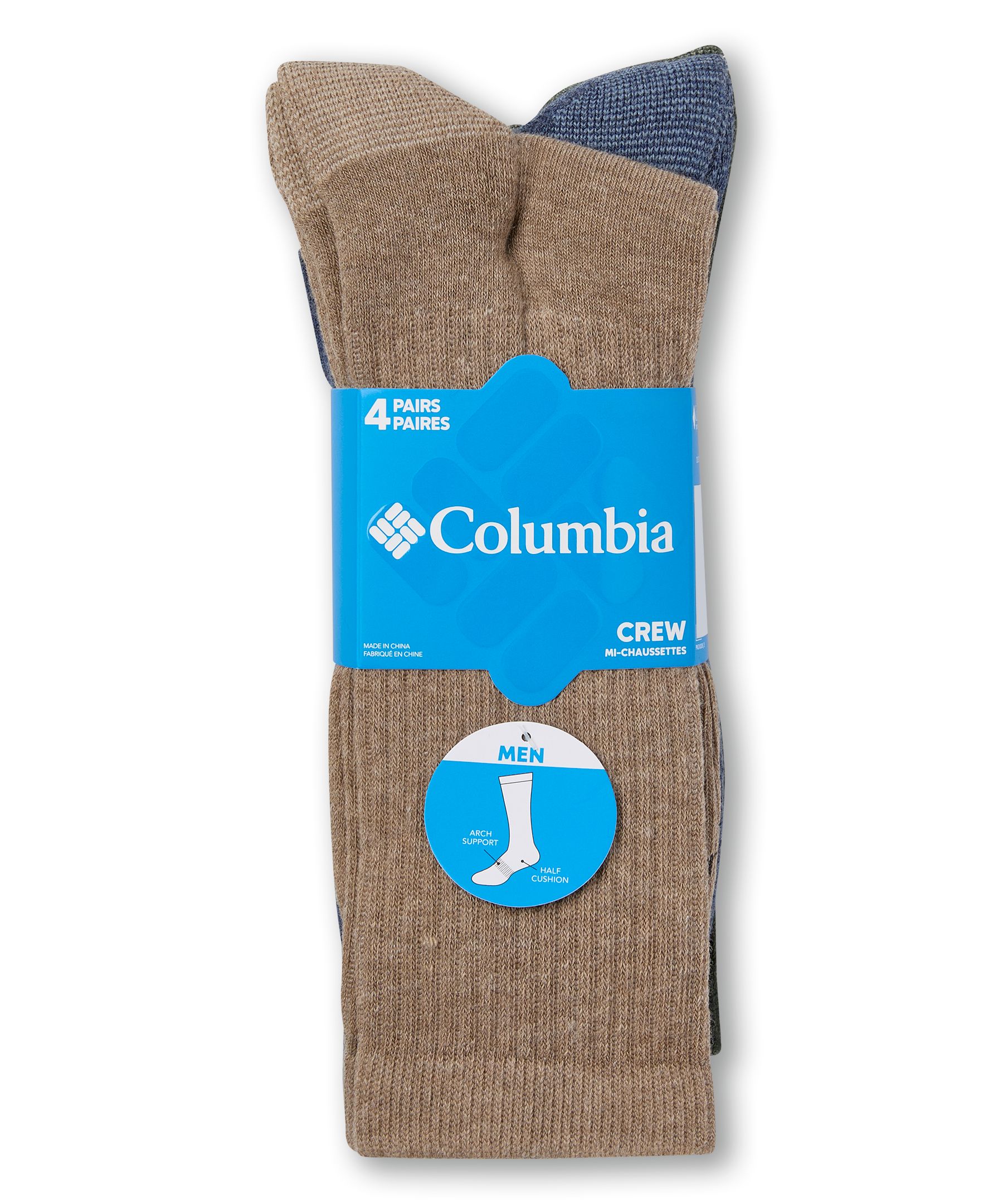 Mi-chaussettes côtelées pour hommes, Columbia, paquet de 4&nbsp;paires