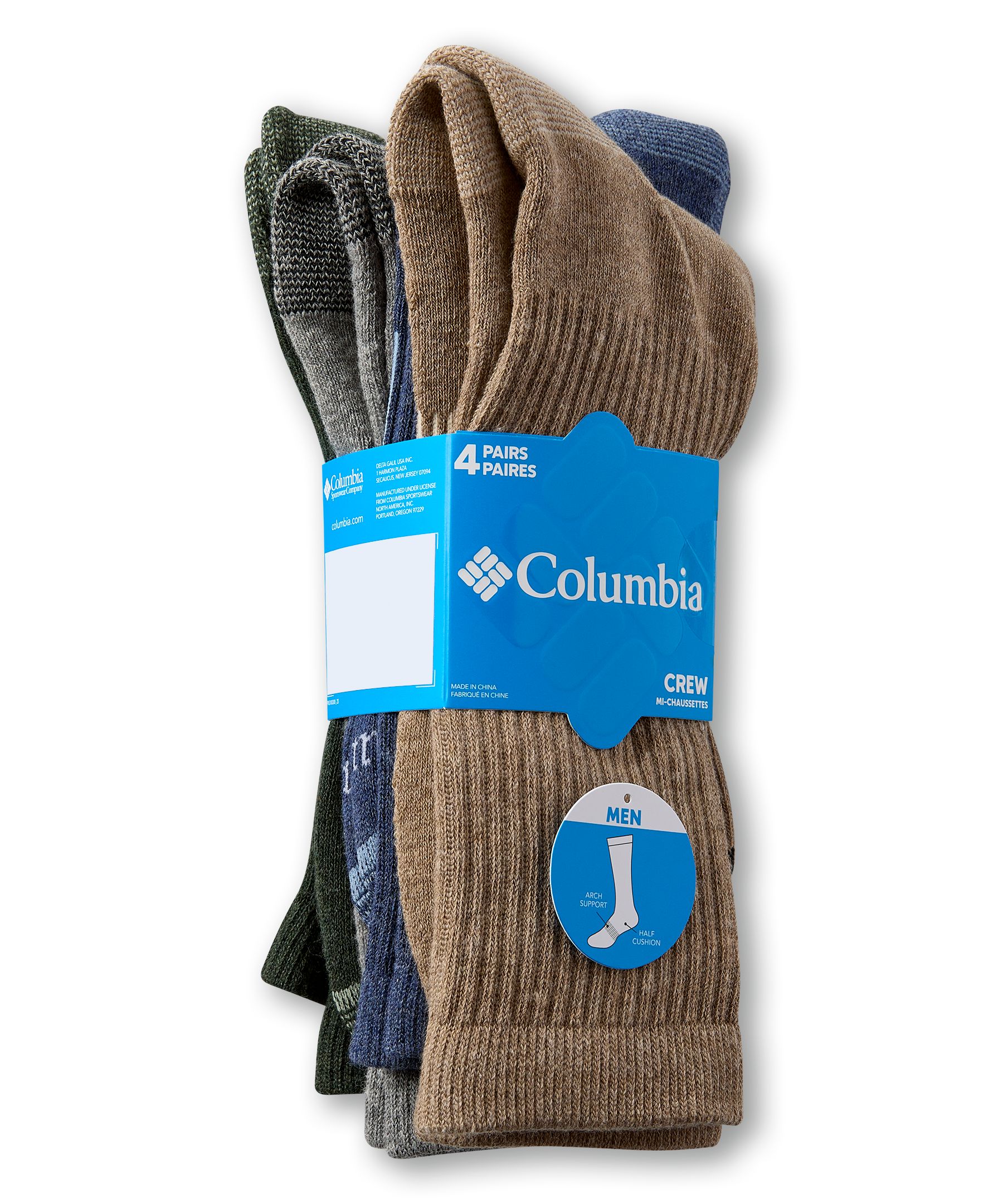 Mi-chaussettes côtelées pour hommes, Columbia, paquet de 4&nbsp;paires