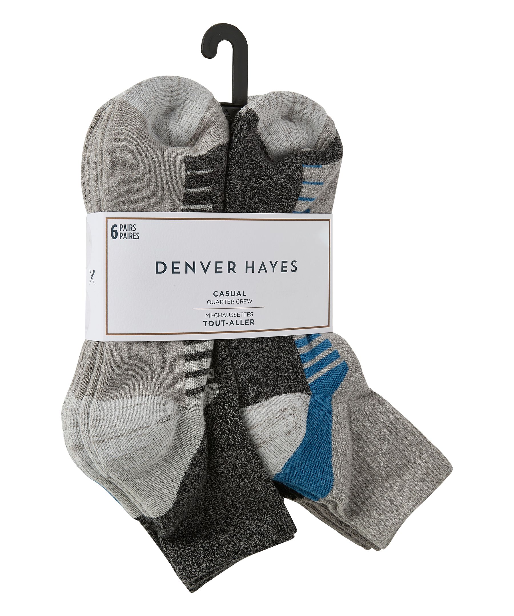 Mi-chaussettes décontractées, Denver Hayes, paquet de 6&nbsp;paires