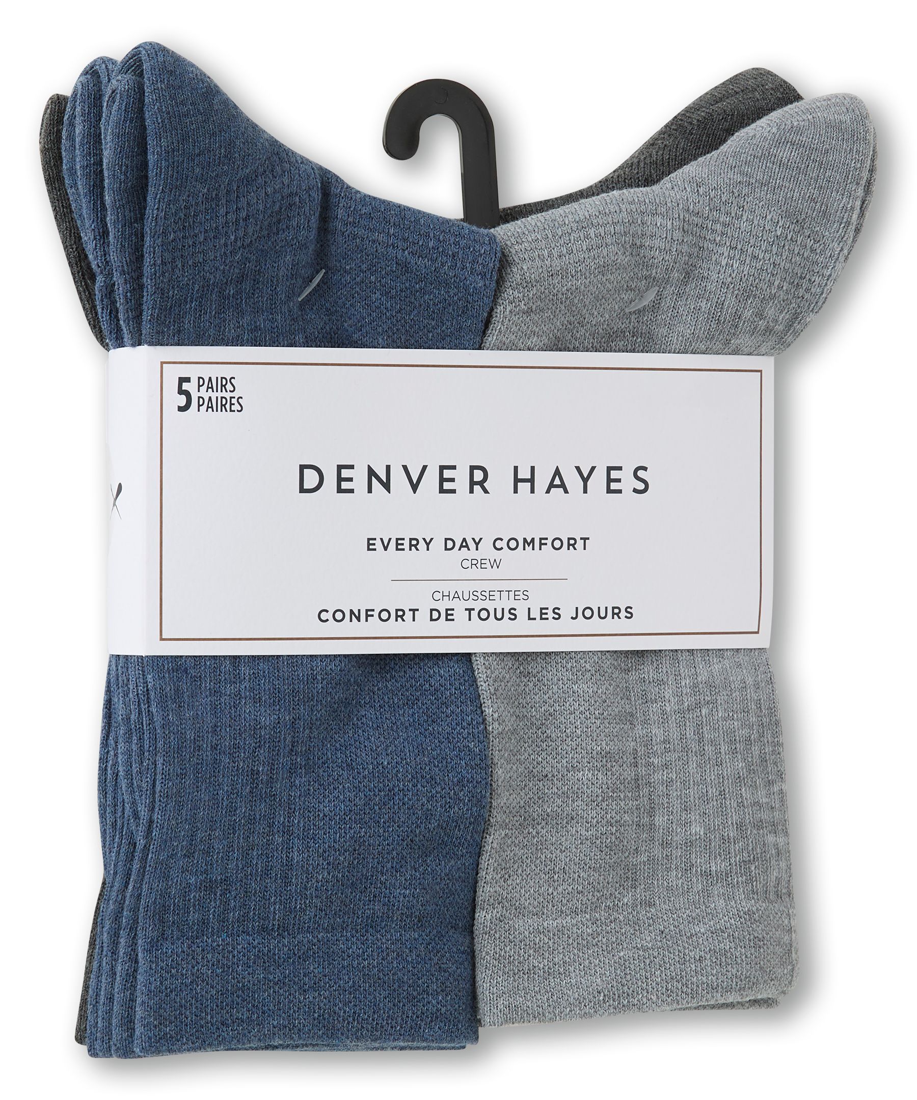 Mi-chaussettes décontractées pour hommes, Better Fit, Denver Hayes, paquet de 5&nbsp;paires