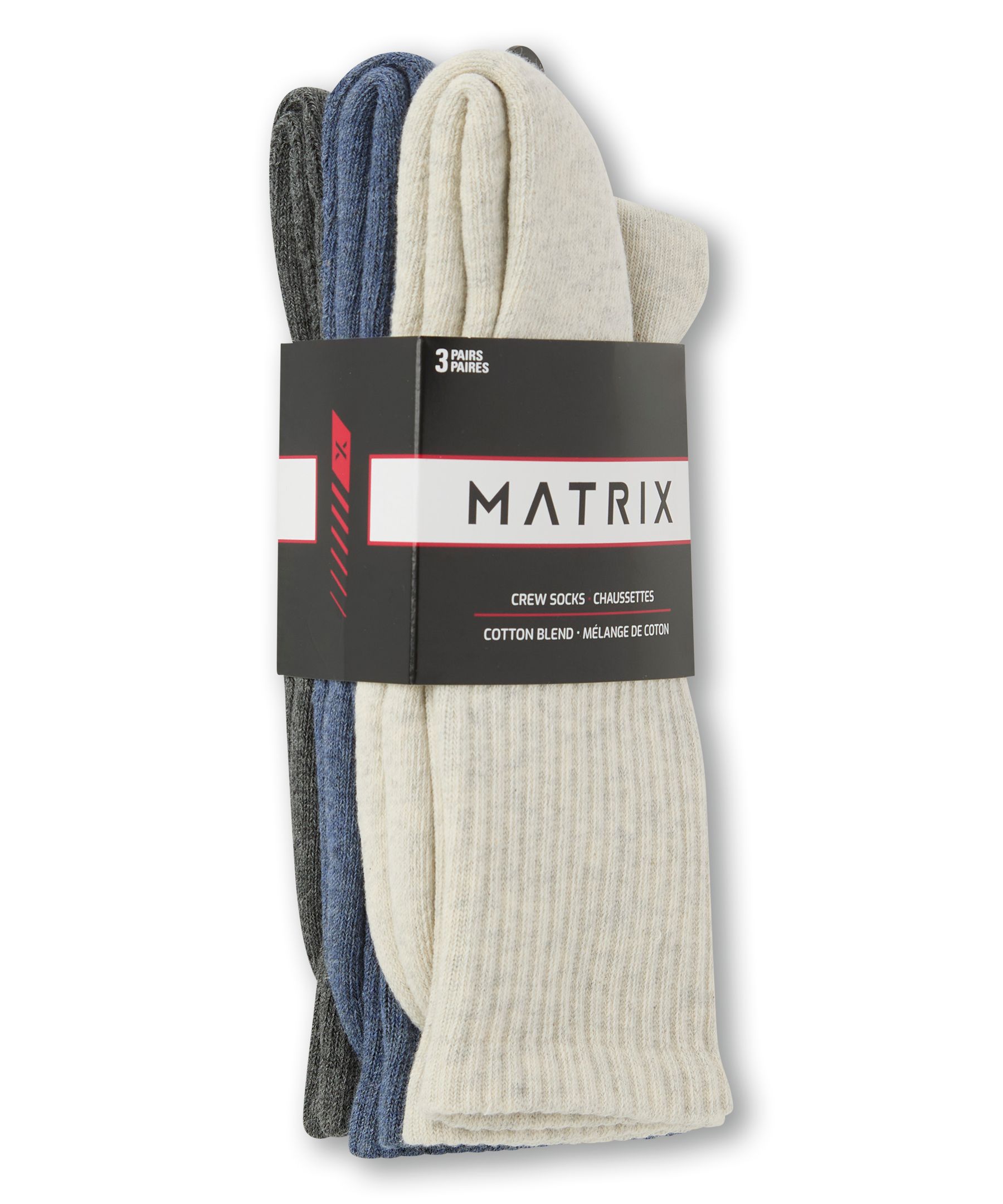Mi-chaussettes de sport semi-rembourrées assorties pour hommes, Matrix, paquet de 3 paires