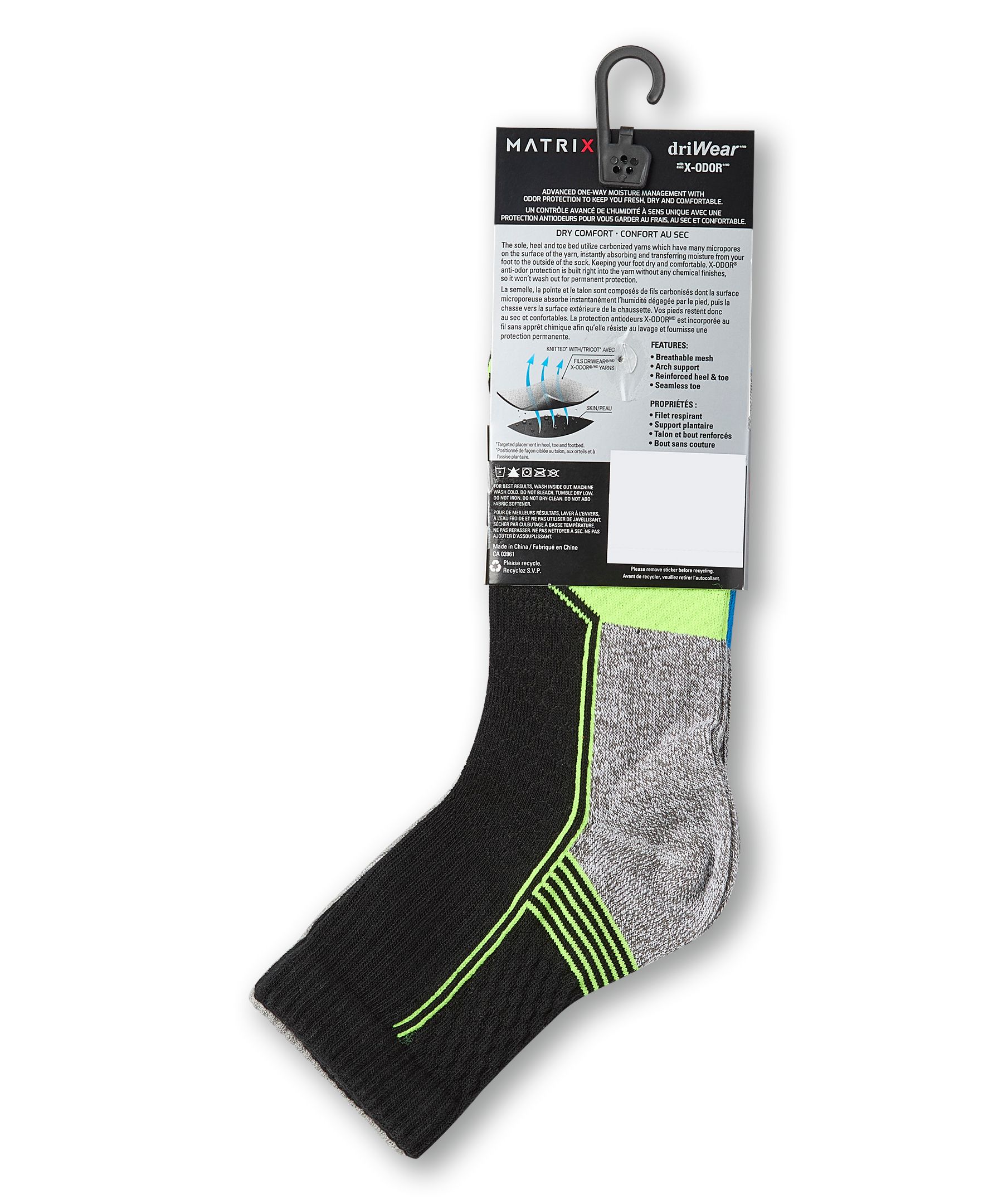 Matrix Men's 3pk DriWear Tech Quarter Sport Socks