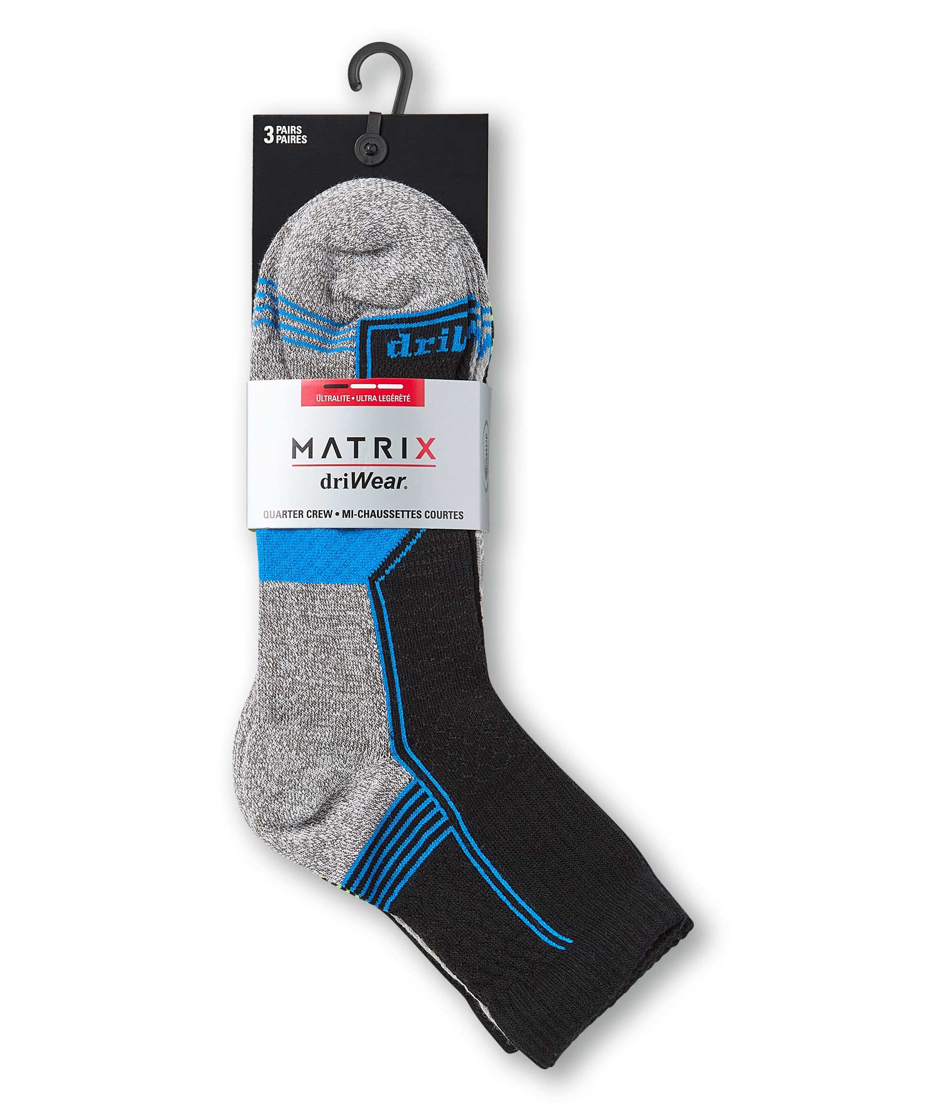 Matrix Men's 3pk DriWear Tech Quarter Sport Socks