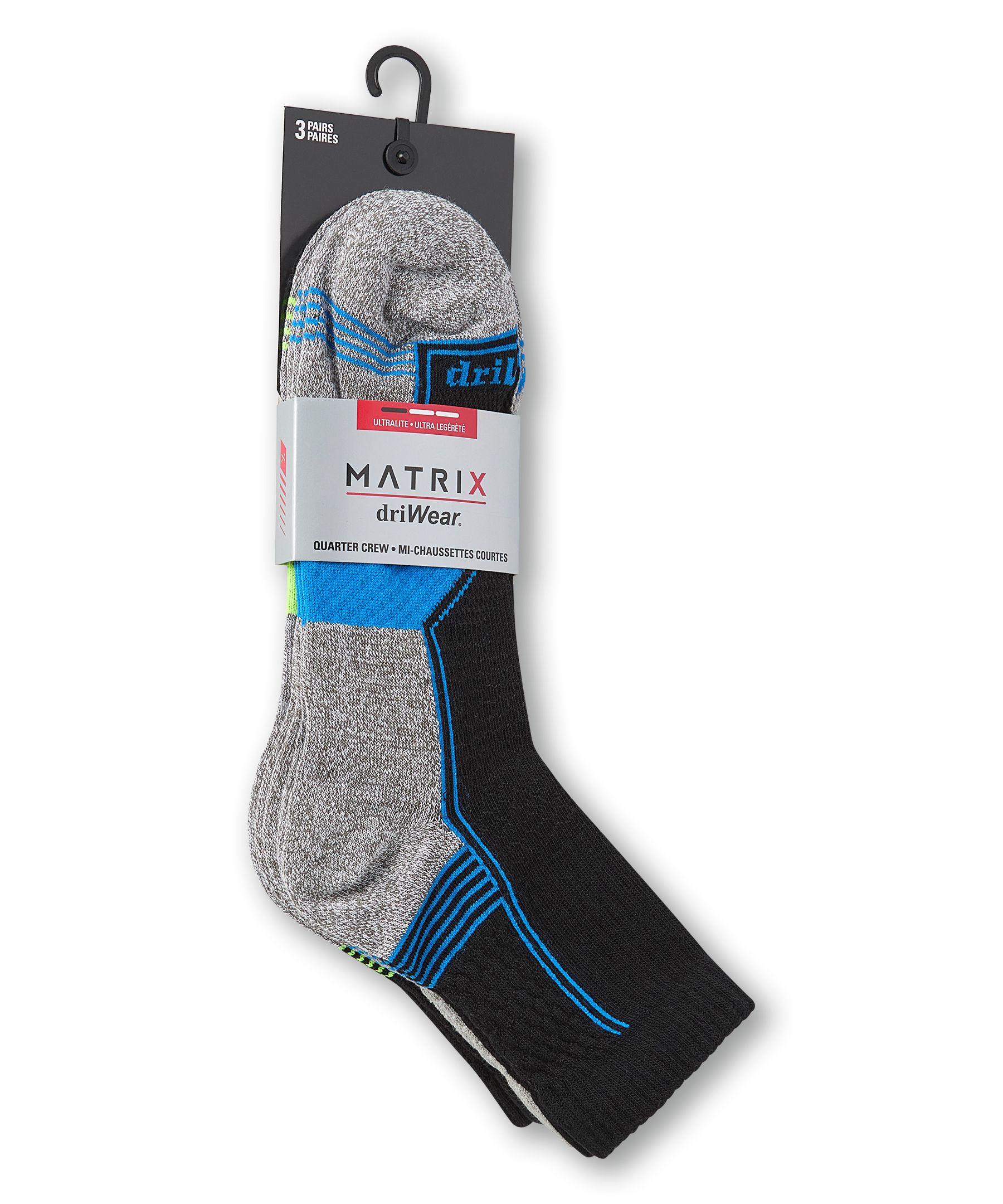 Matrix Men's 3pk DriWear Tech Quarter Sport Socks