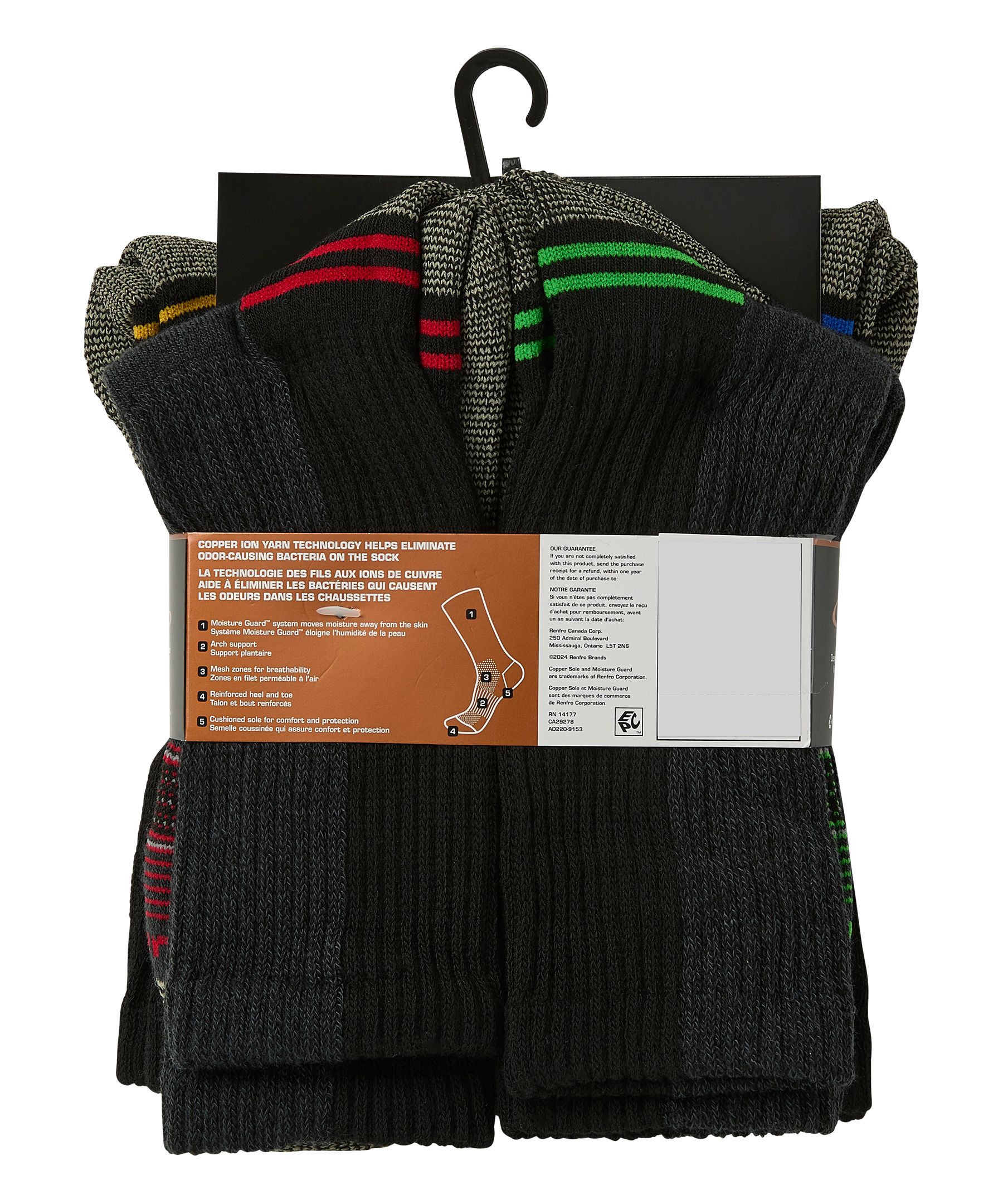 Mi-chaussettes de sport pour hommes, Extreme, Copper Sole, paquet de 5&nbsp;paires