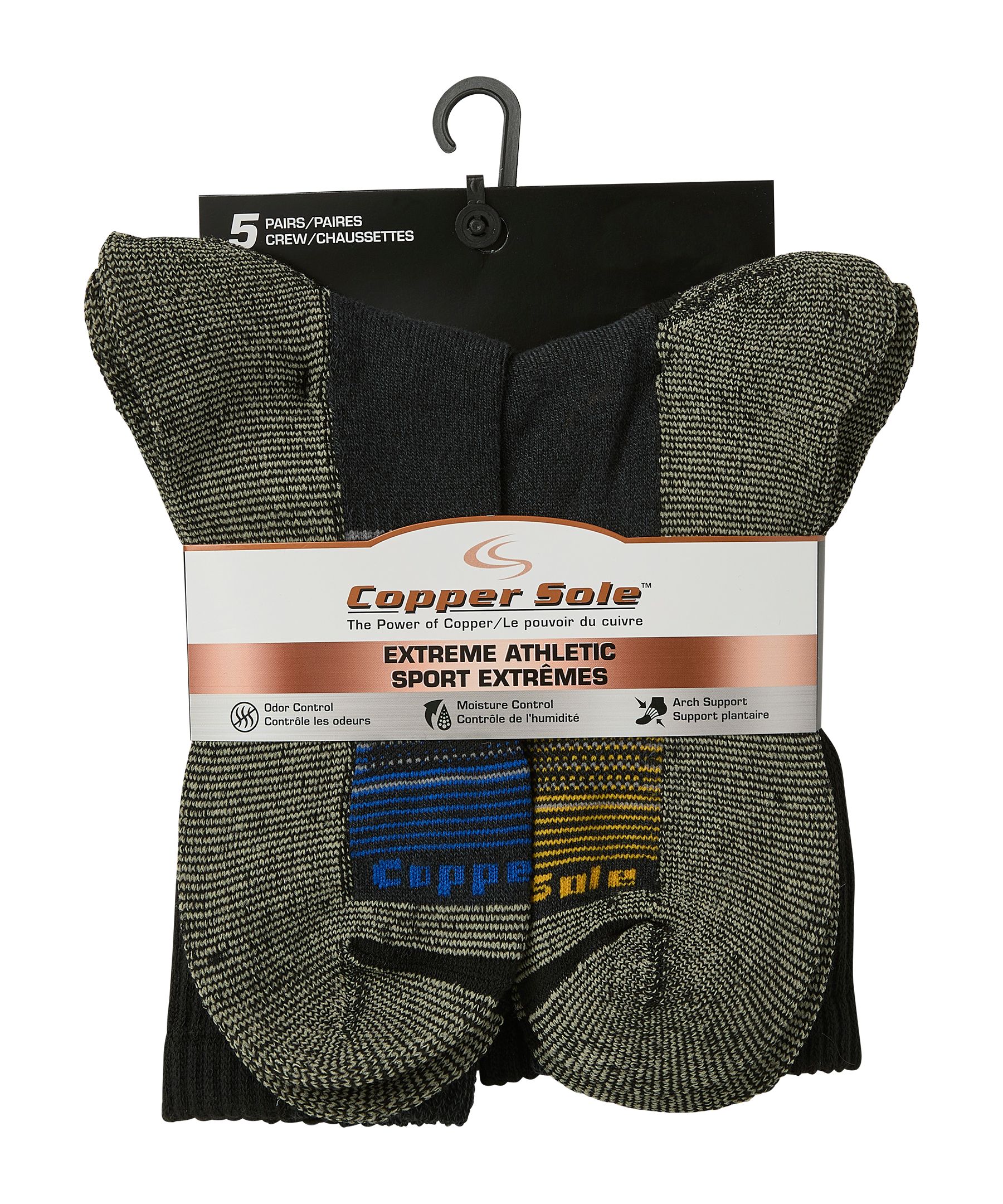 Mi-chaussettes de sport pour hommes, Extreme, Copper Sole, paquet de 5&nbsp;paires