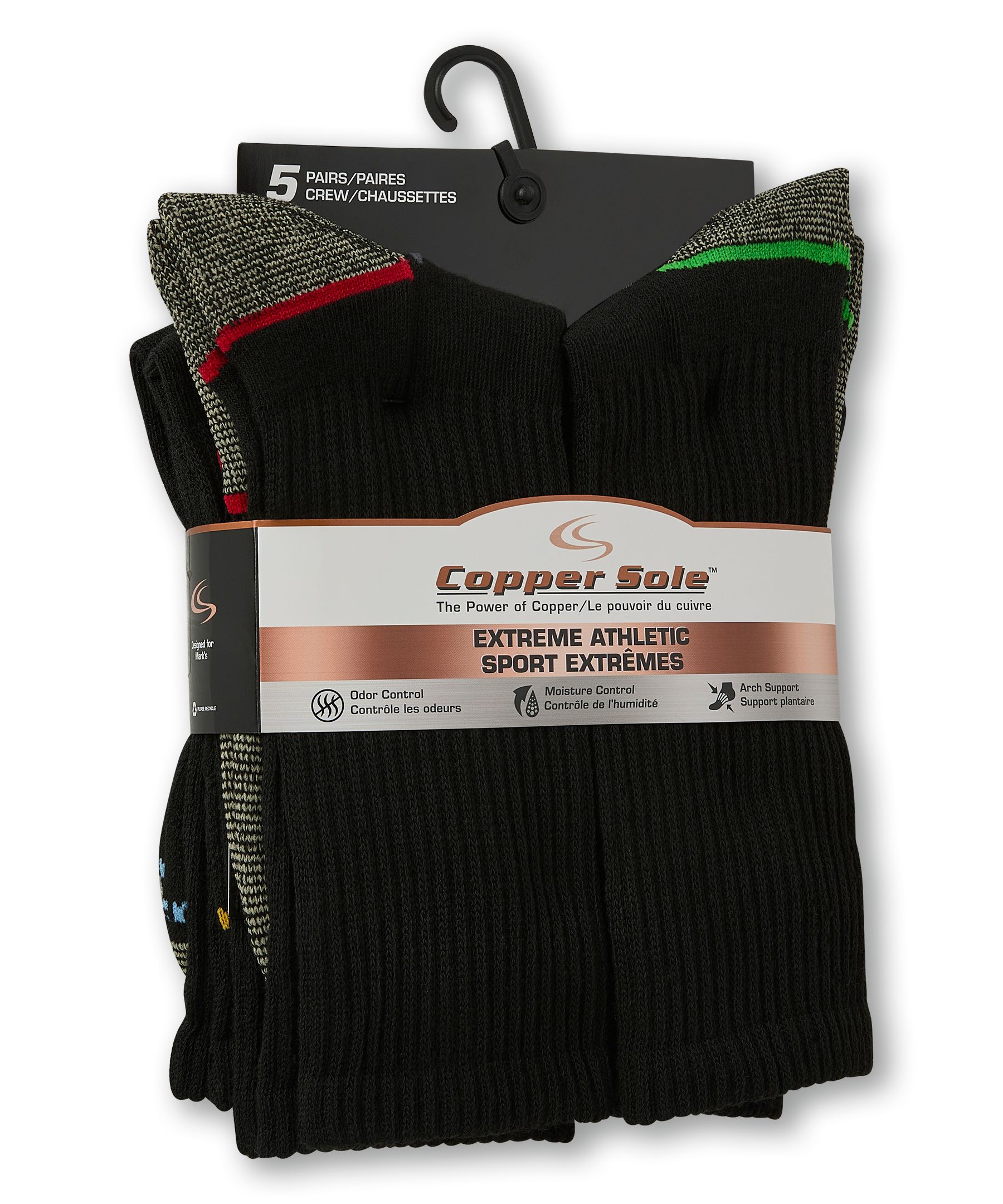 Mi-chaussettes sport pour hommes, Copper Sole, paquet de 5&nbsp;paires
