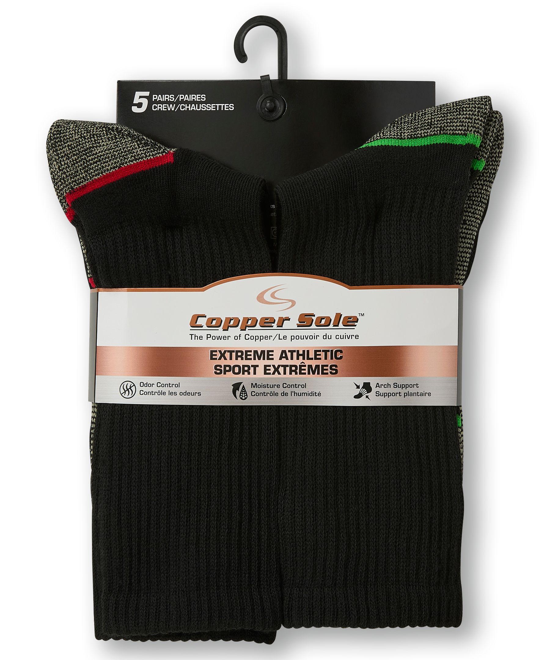 Mi-chaussettes sport pour hommes, Copper Sole, paquet de 5&nbsp;paires