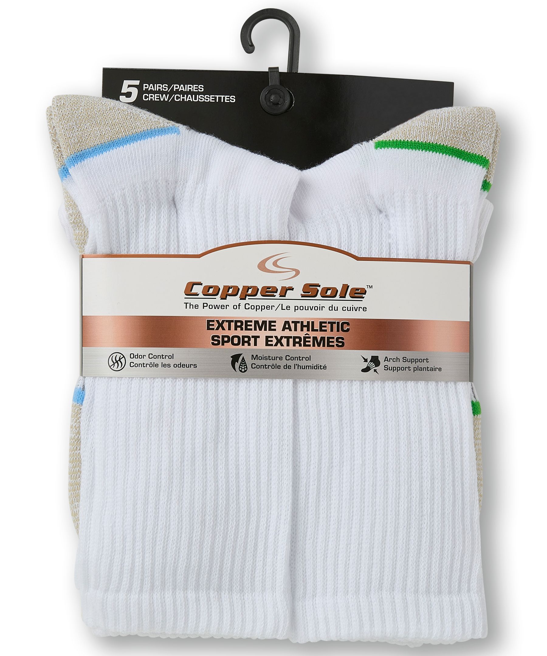 Copper Sole Men's 5 Pack Extremen Athletic Crew Socks