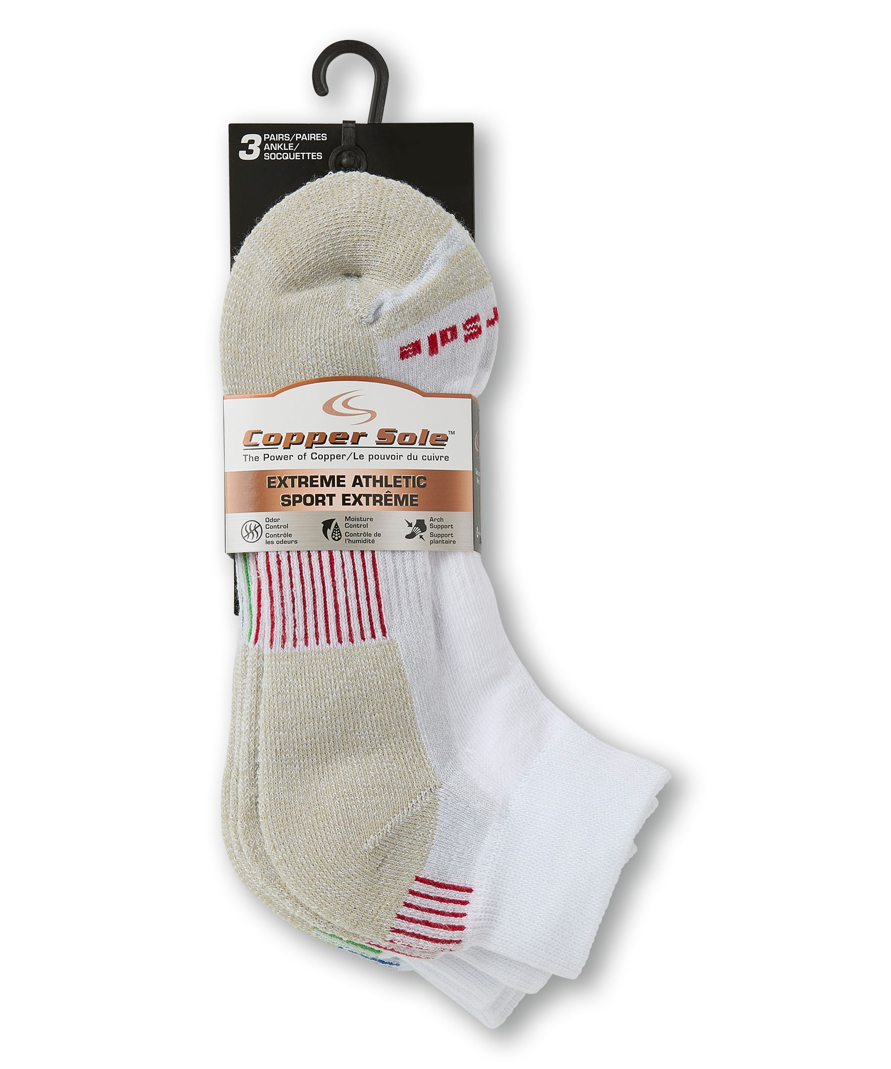 Copper Sole Men's 3 Pack Extreme Athletic Ankle Socks