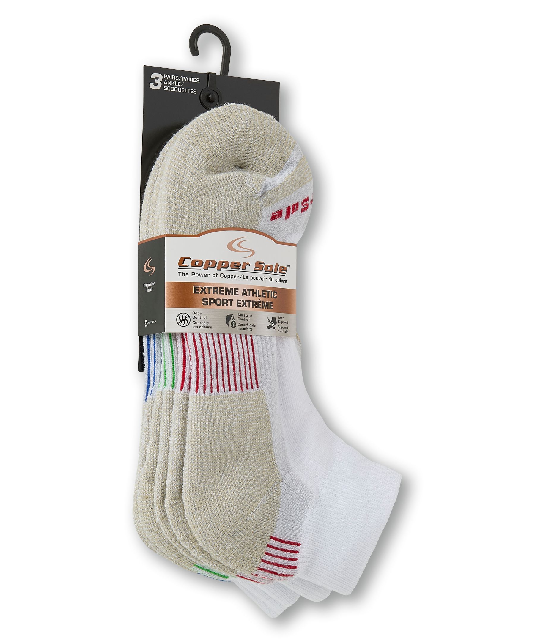Copper Sole Men's 3 Pack Extreme Athletic Ankle Socks